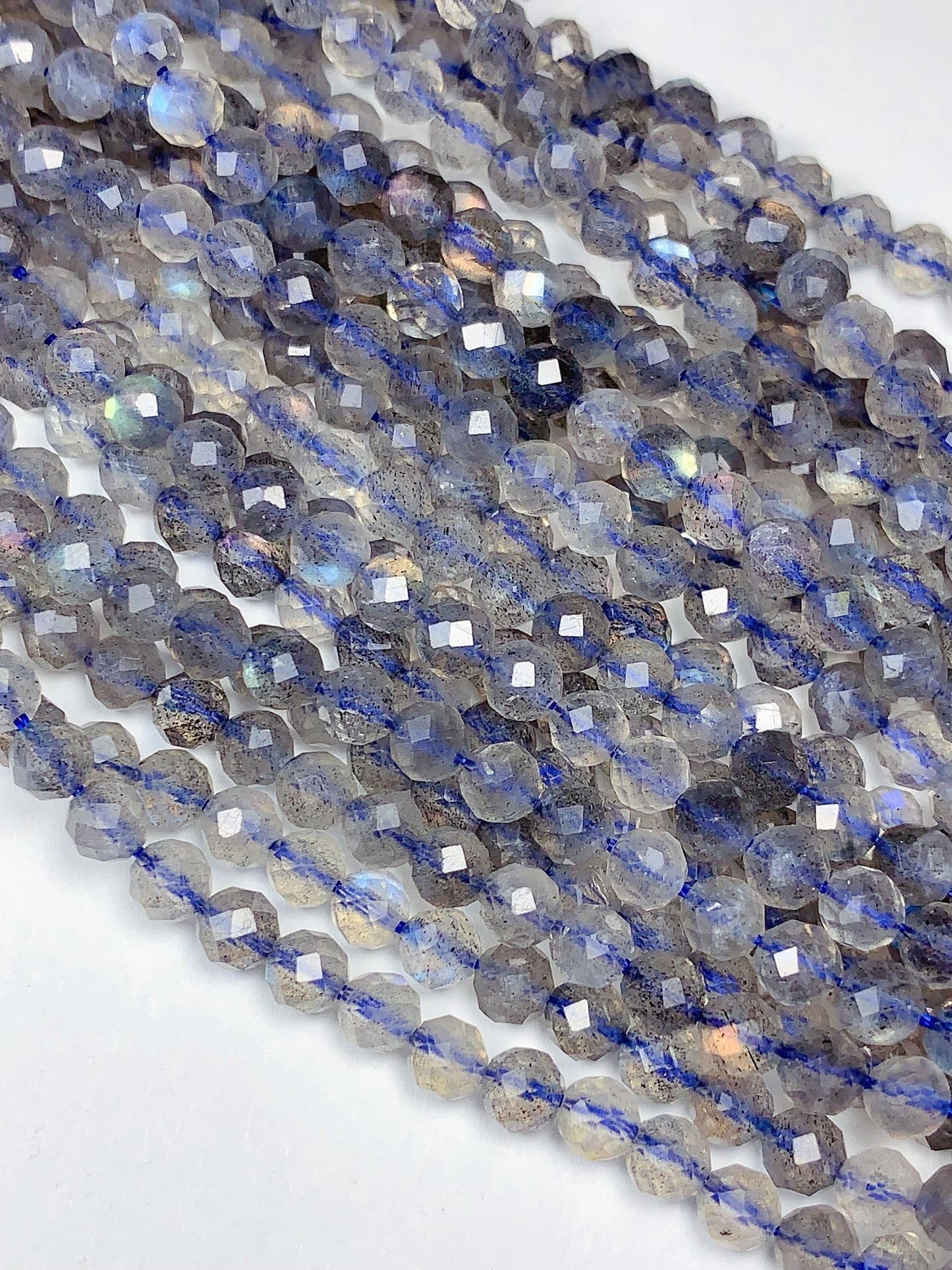 AAA Labradorite Faceted Round Beads: Natural Gray Blue Gemstone Strand
