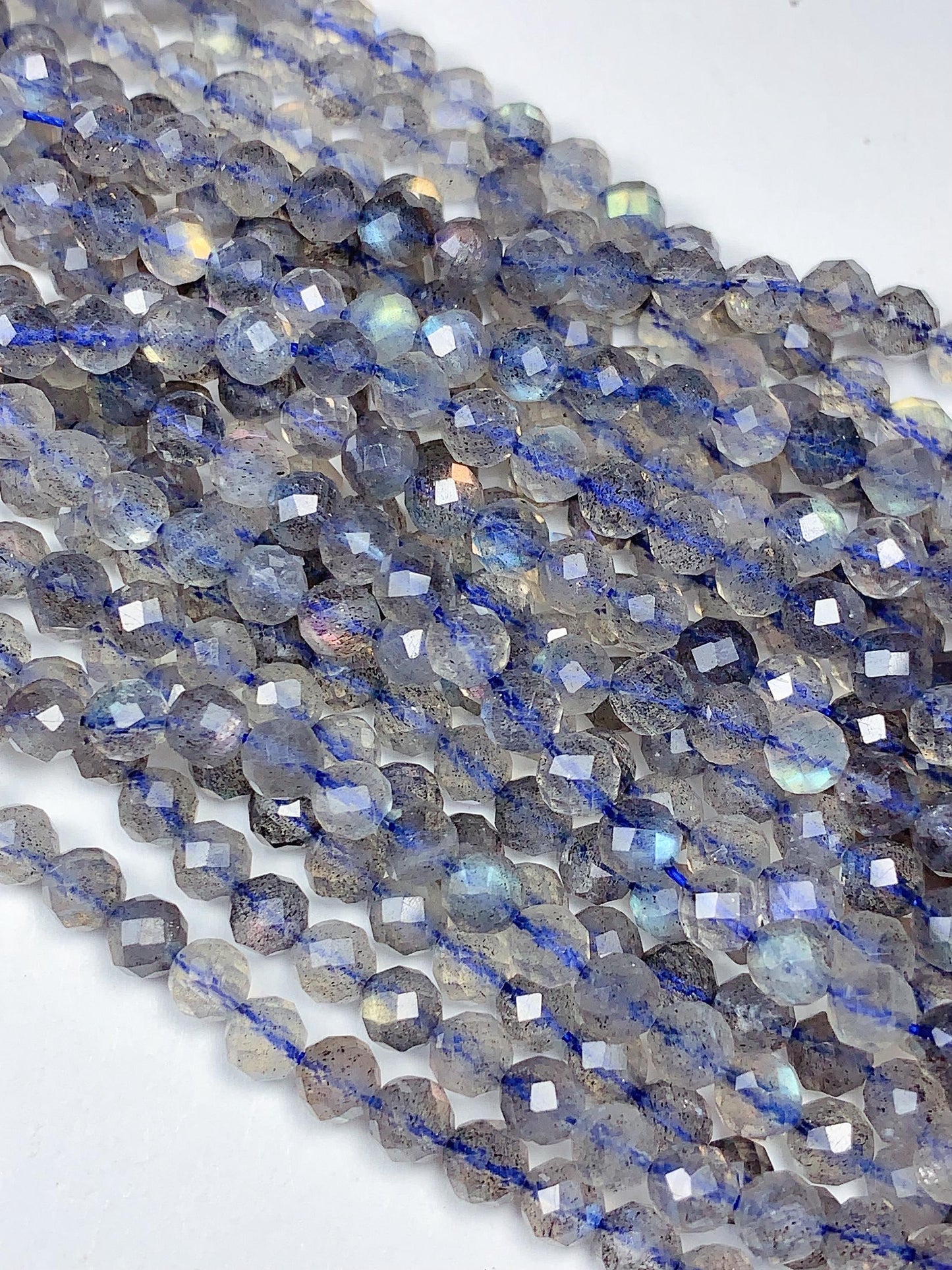 AAA Labradorite Faceted Round Beads: Natural Gray Blue Gemstone Strand