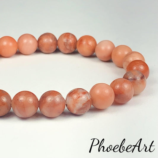 Natural Peach Pink Aventurine Stretch Bracelet Gemstone, Smooth Round Beads 4mm 6mm 8mm 10mm