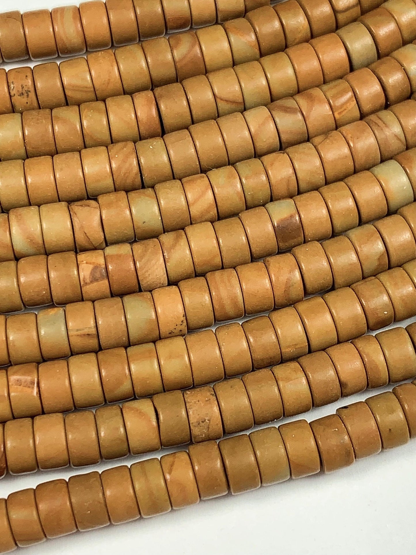 2x4mm Natural Yellow Wood Grain Jasper Heishi Disc Beads Gemstone Strand 15"