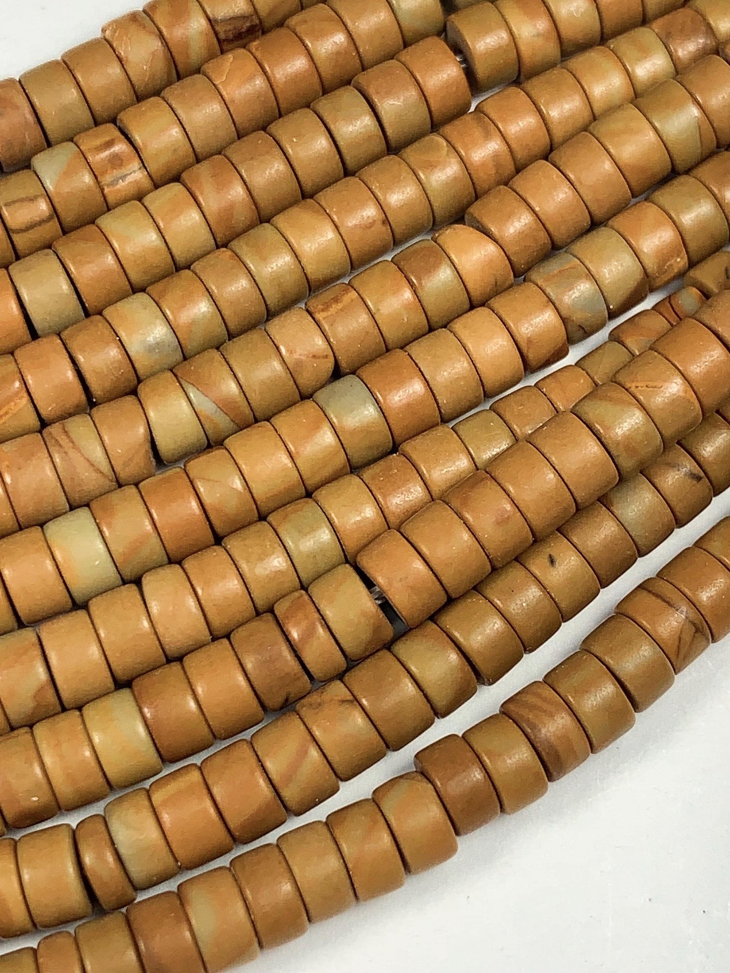 2x4mm Natural Yellow Wood Grain Jasper Heishi Disc Beads Gemstone Strand 15"