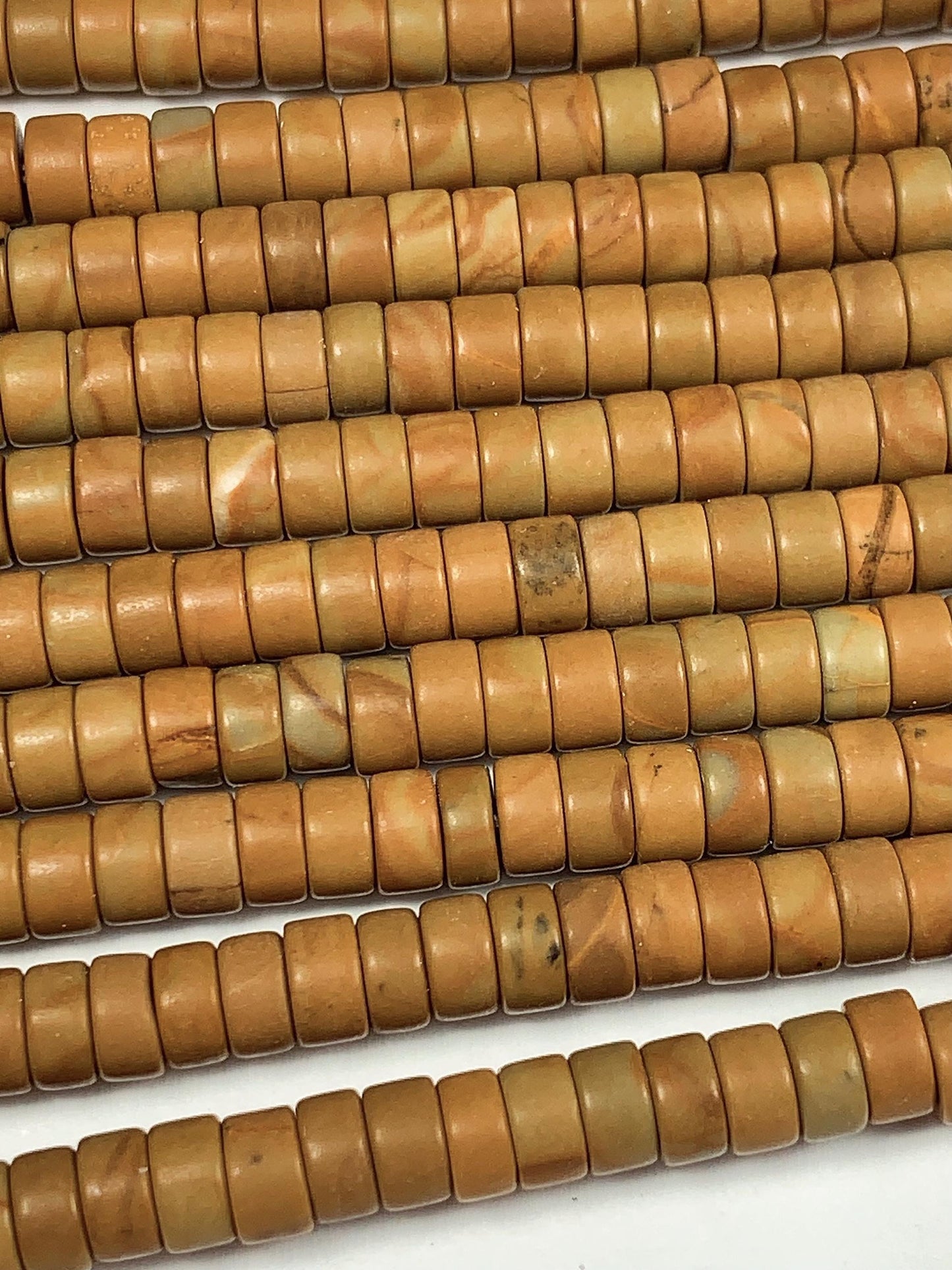 2x4mm Natural Yellow Wood Grain Jasper Heishi Disc Beads Gemstone Strand 15"