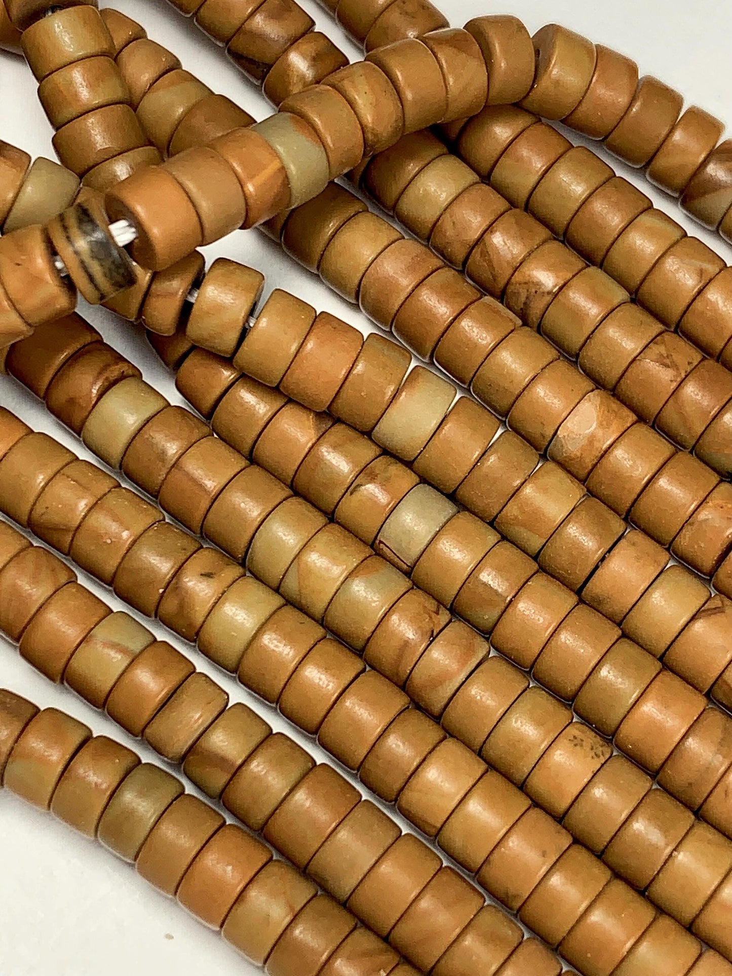 2x4mm Natural Yellow Wood Grain Jasper Heishi Disc Beads Gemstone Strand 15"
