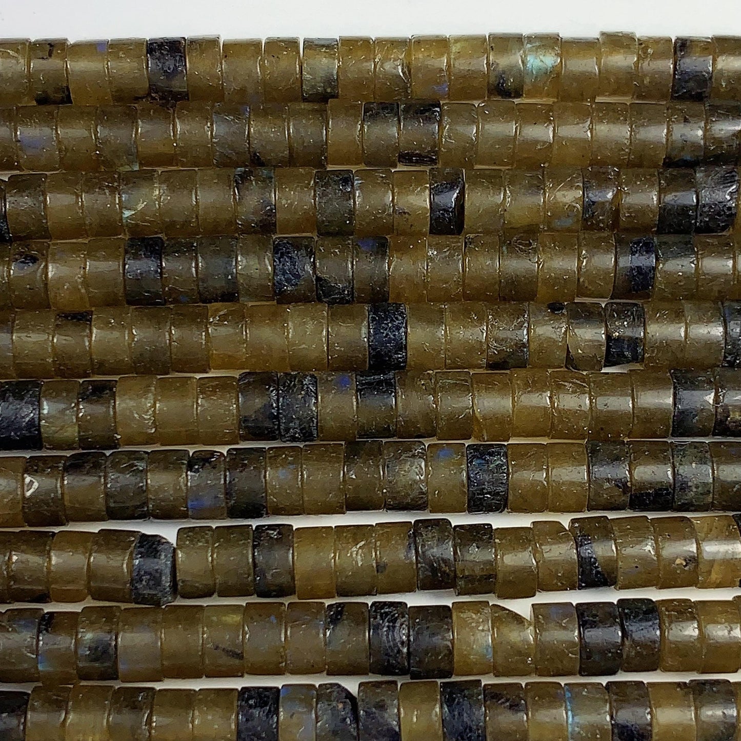 2x4mm Natural Blue Olive Green Brown Labradorite Heishi Disc Beads 15" Strand