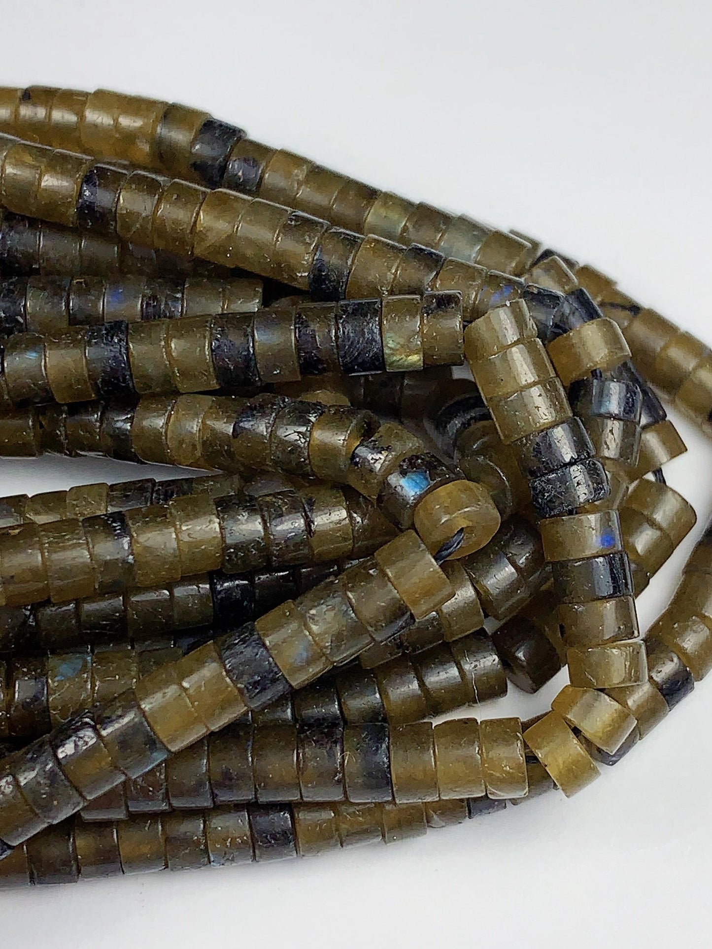 2x4mm Natural Blue Olive Green Brown Labradorite Heishi Disc Beads 15" Strand