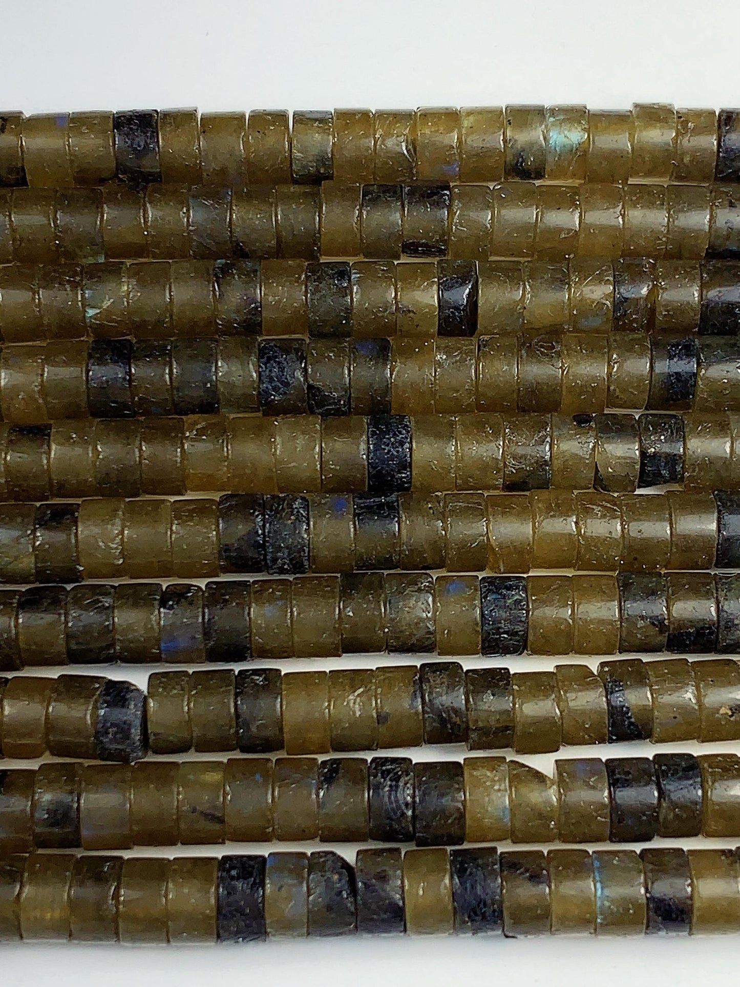 2x4mm Natural Blue Olive Green Brown Labradorite Heishi Disc Beads 15" Strand