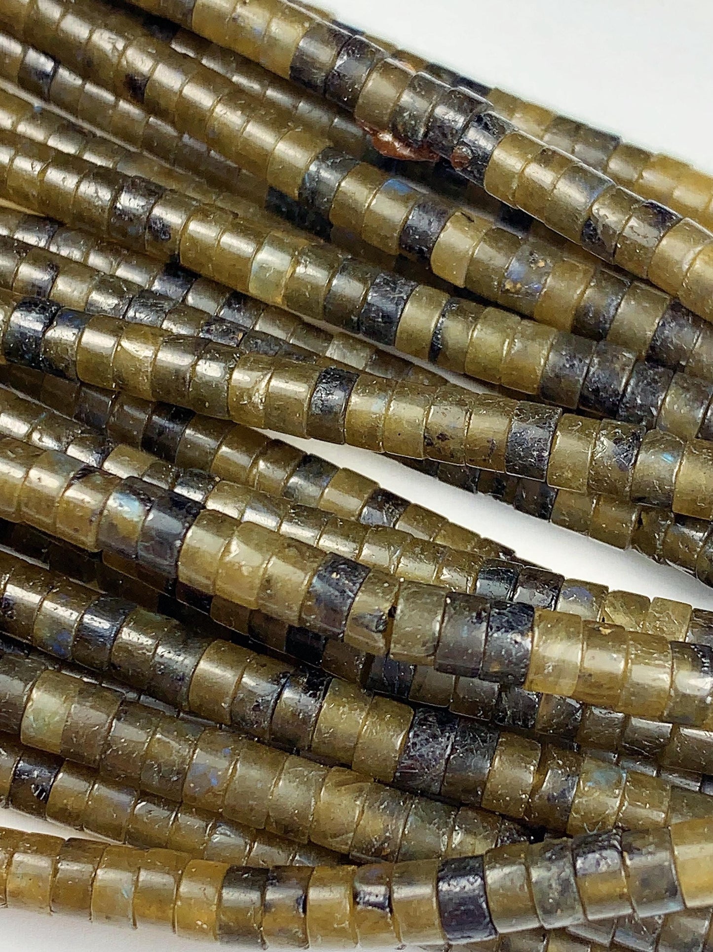 2x4mm Natural Blue Olive Green Brown Labradorite Heishi Disc Beads 15" Strand