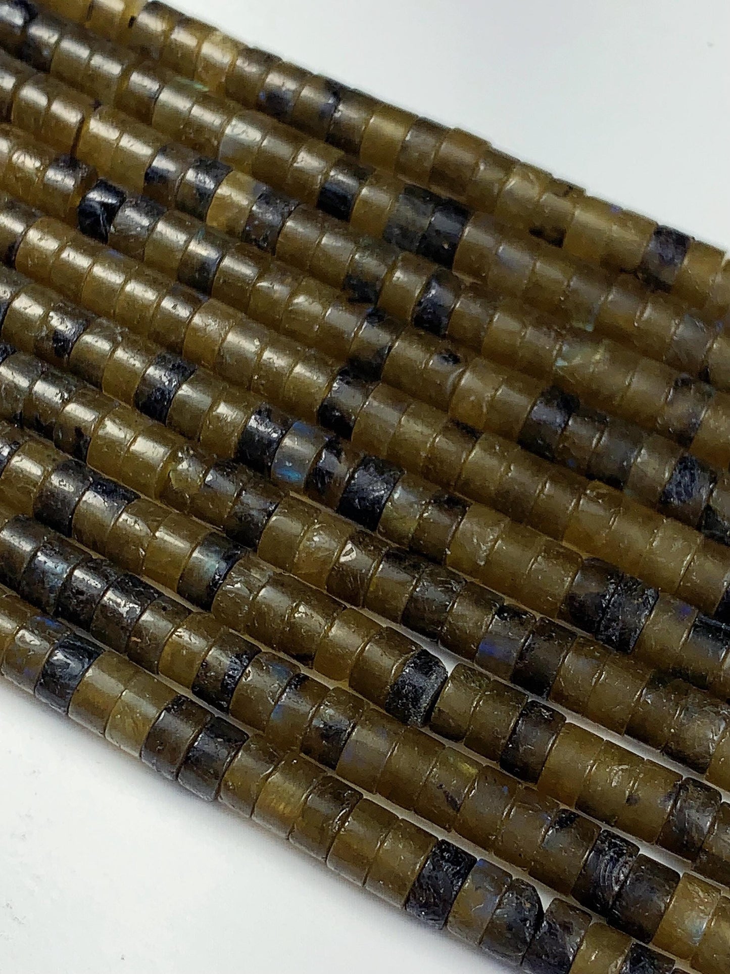 2x4mm Natural Blue Olive Green Brown Labradorite Heishi Disc Beads 15" Strand