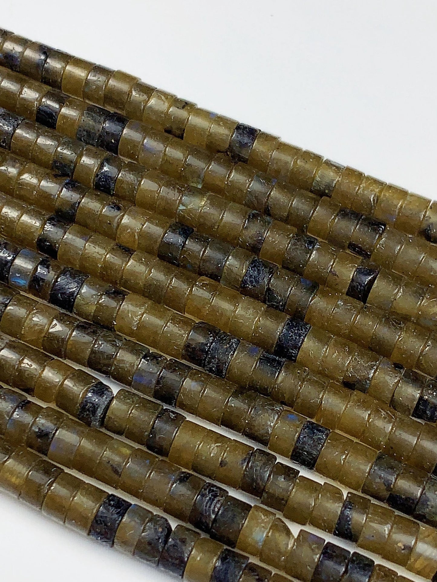 2x4mm Natural Blue Olive Green Brown Labradorite Heishi Disc Beads 15" Strand