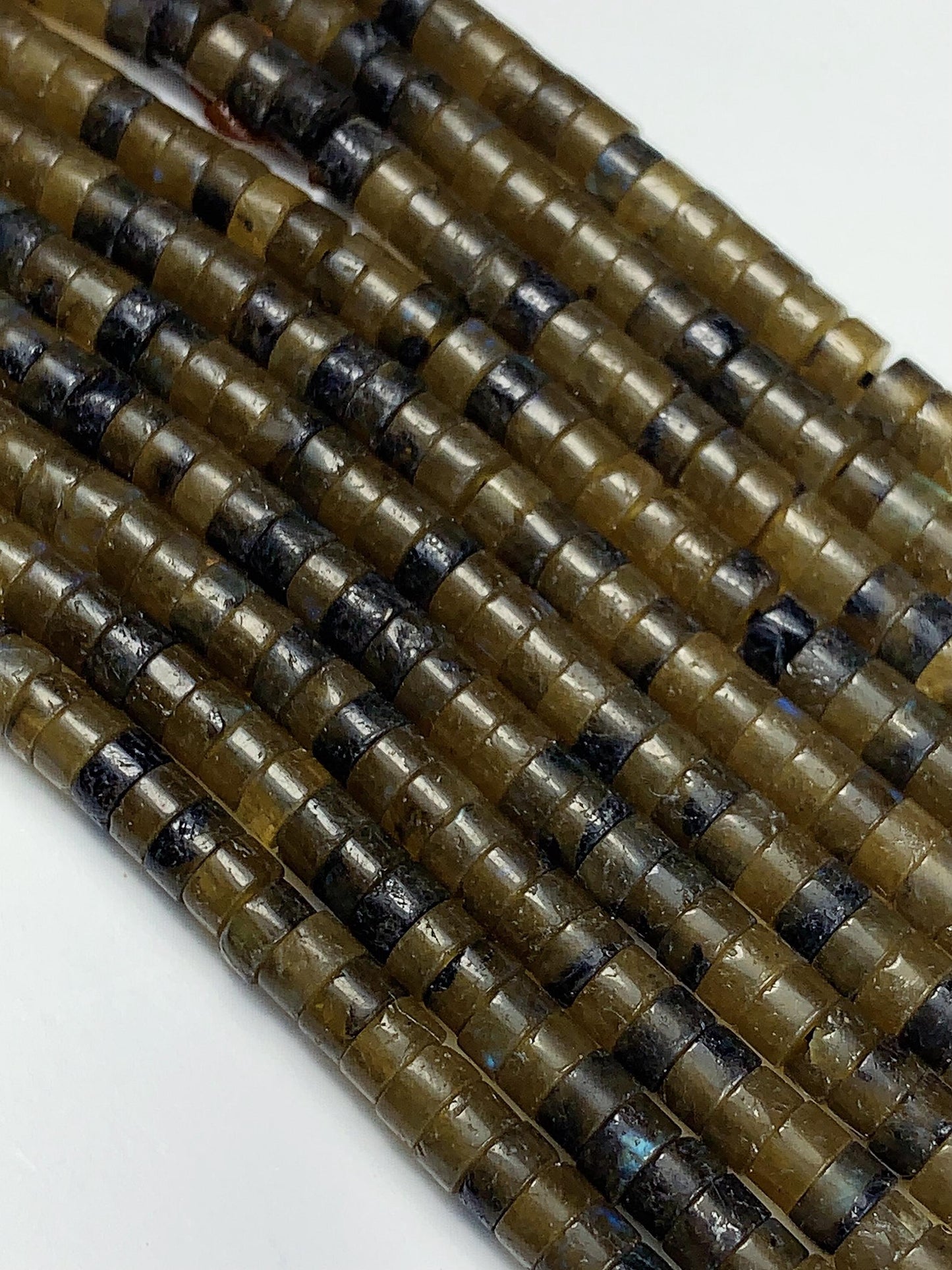 2x4mm Natural Blue Olive Green Brown Labradorite Heishi Disc Beads 15" Strand