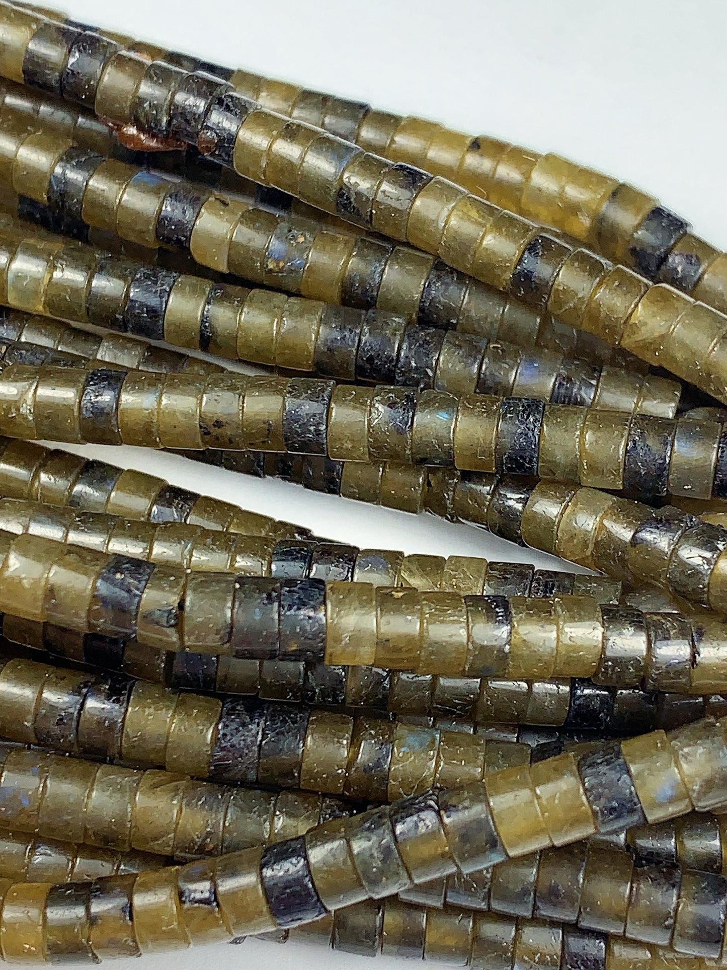 2x4mm Natural Blue Olive Green Brown Labradorite Heishi Disc Beads 15" Strand