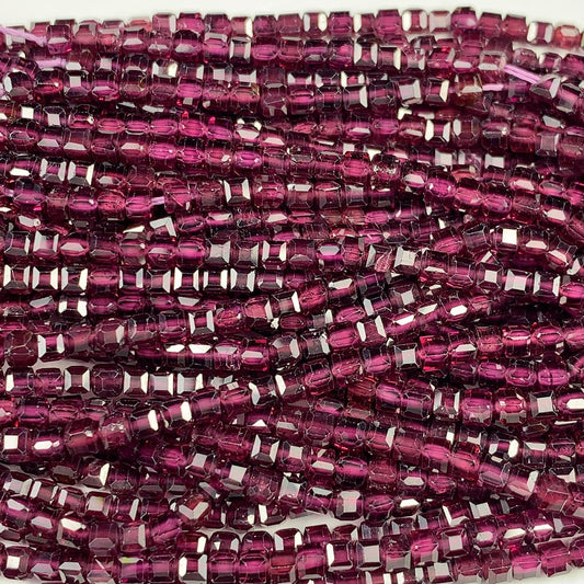 AAA Natural Magenta Purple Garnet Faceted Cube Square Dice Beads Strand 15.5  2mm 3mm Gemstone