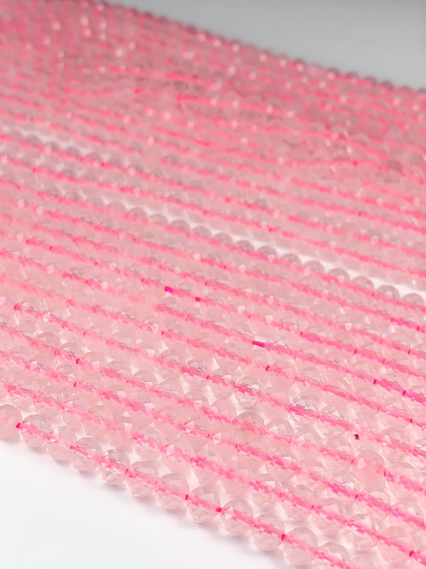 AAA Ttransparent Madagascar Pink Rose Quartz Faceted Round Beads Gemstone Strand 15.5 4mm