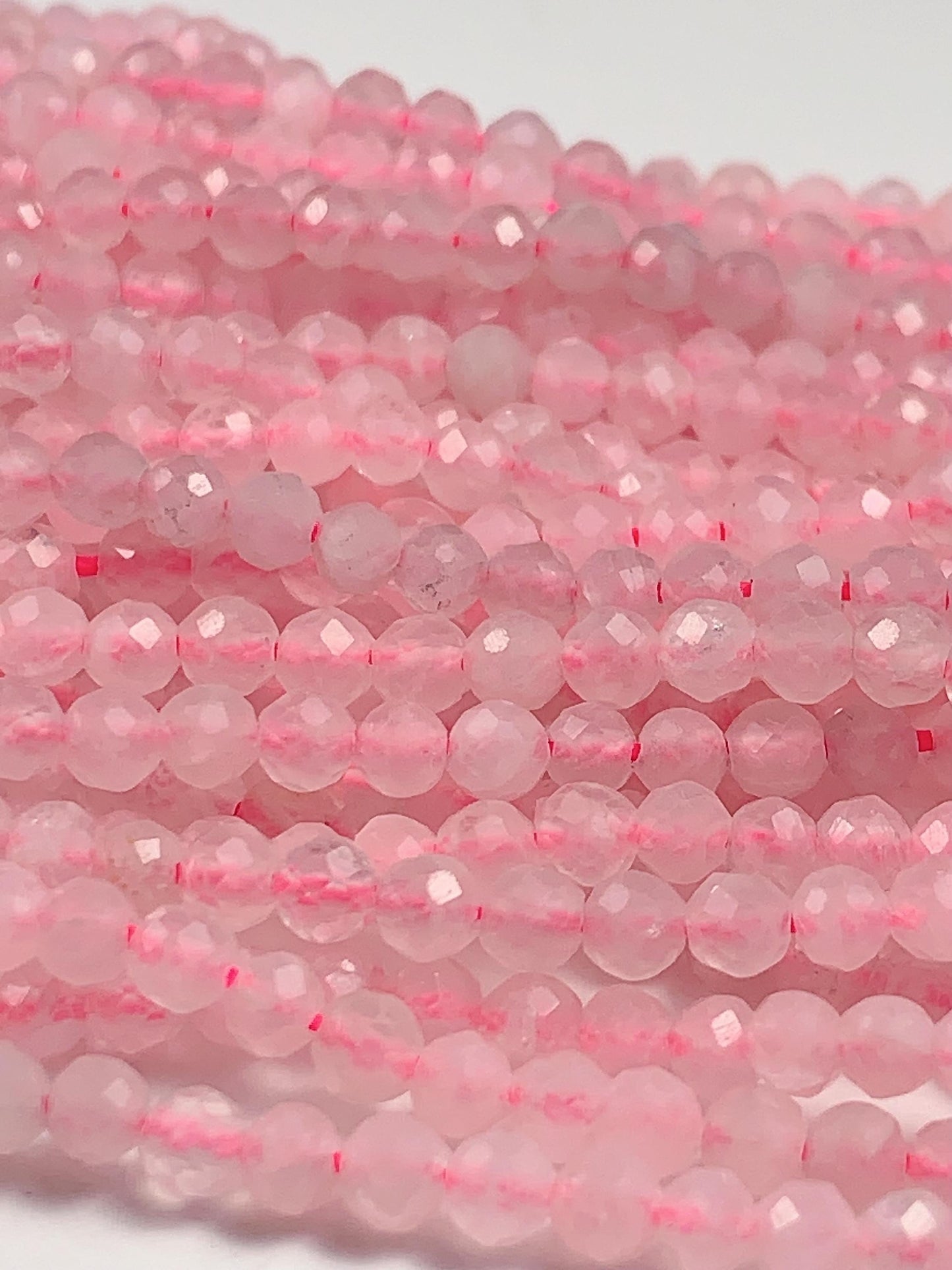AAA Natural Cream Pink Rose Quartz Faceted Round Beads Gemstone Strand (15.5")