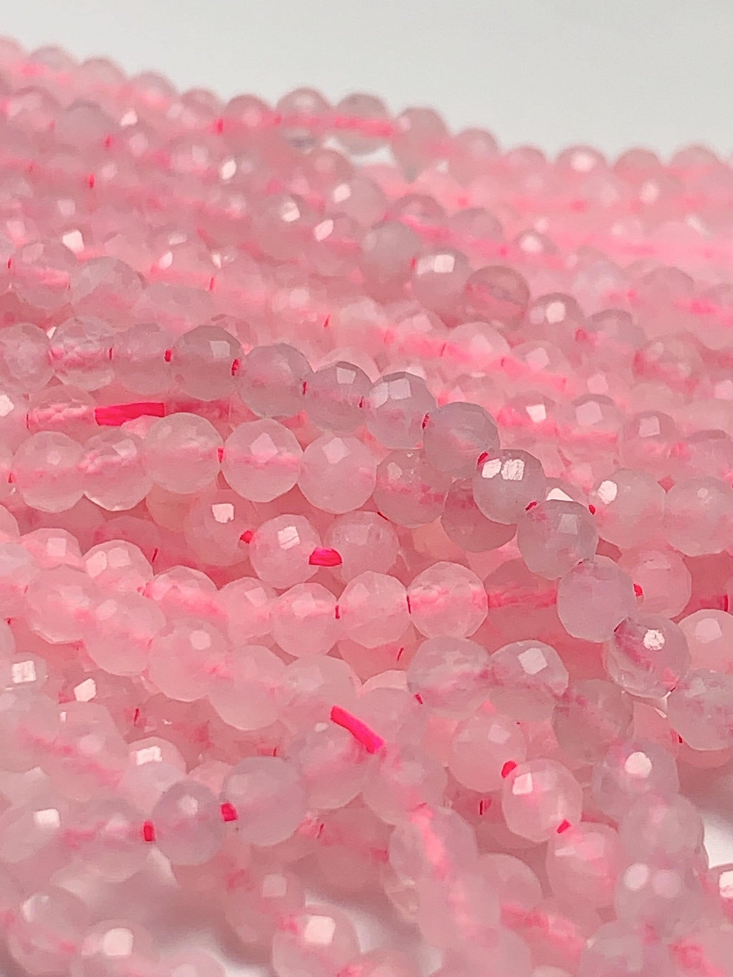 AAA Natural Cream Pink Rose Quartz Faceted Round Beads Gemstone Strand (15.5")