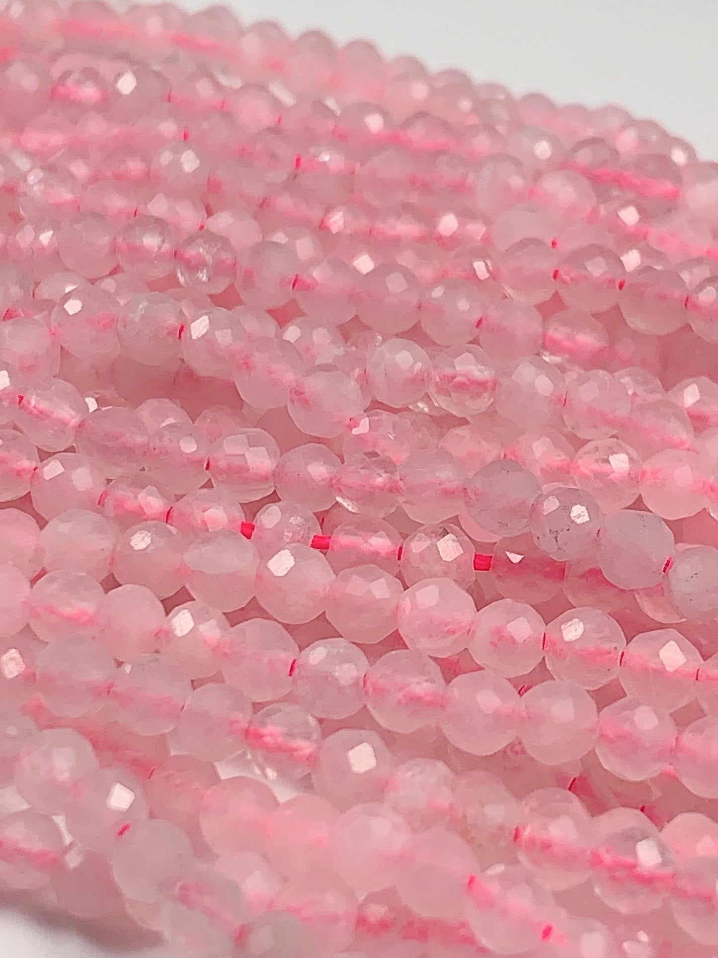AAA Natural Cream Pink Rose Quartz Faceted Round Beads Gemstone Strand (15.5")