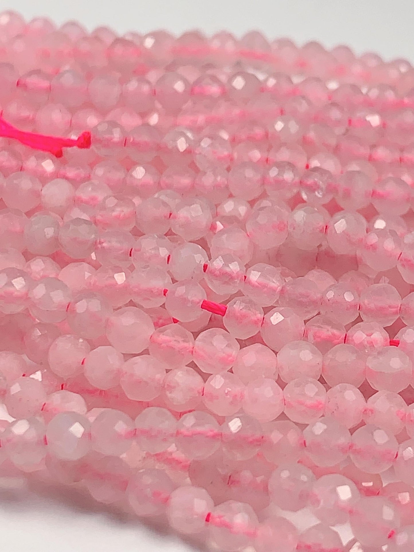 AAA Natural Cream Pink Rose Quartz Faceted Round Beads Gemstone Strand (15.5")