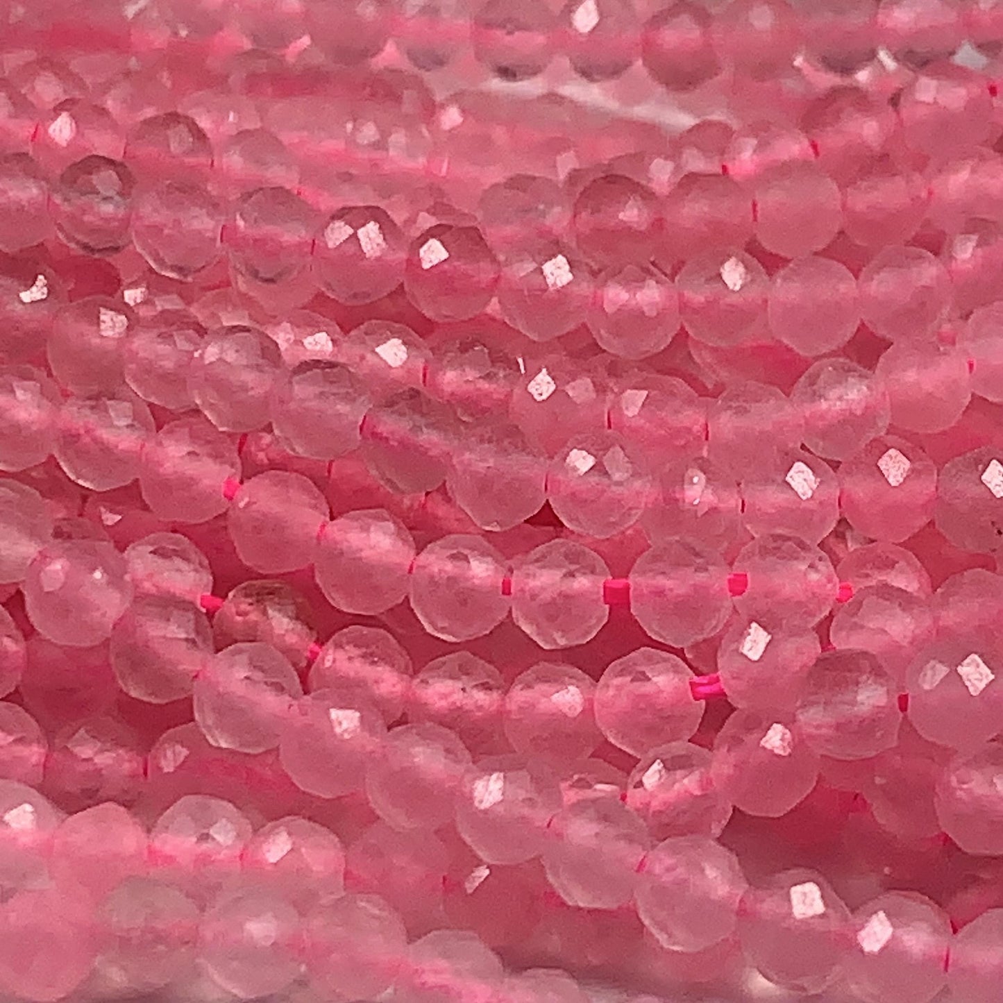 AAA Natural Soft Translucent Rich Pink Rose Quartz Faceted Round Beads Gemstone Strand (15.5")