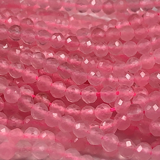 AAA Natural Soft Translucent Rich Pink Rose Quartz Faceted Round Beads Gemstone Strand (15.5")