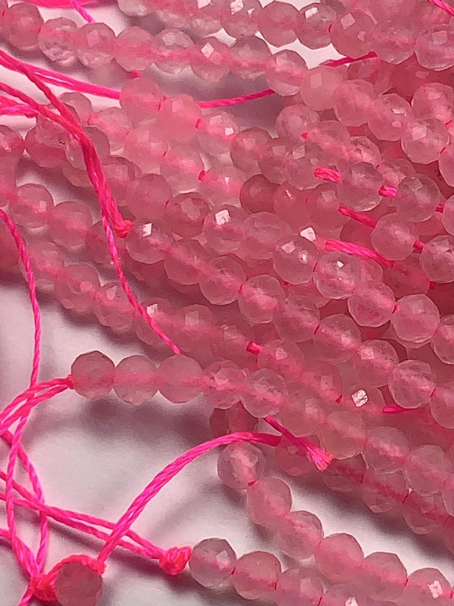 AAA Natural Soft Translucent Rich Pink Rose Quartz Faceted Round Beads Gemstone Strand (15.5")