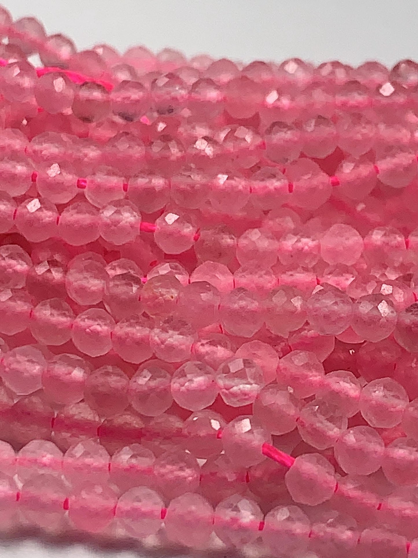 AAA Natural Soft Translucent Rich Pink Rose Quartz Faceted Round Beads Gemstone Strand (15.5")