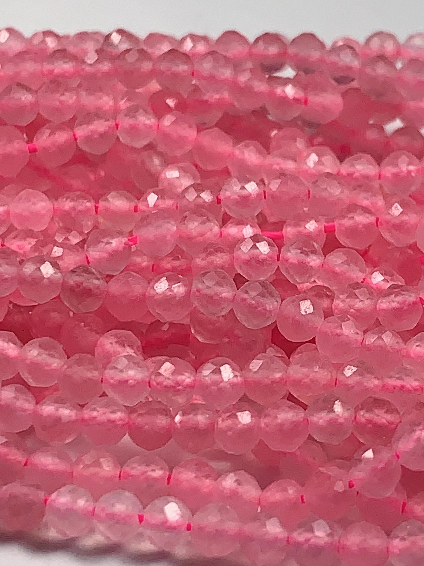 AAA Natural Soft Translucent Rich Pink Rose Quartz Faceted Round Beads Gemstone Strand (15.5")