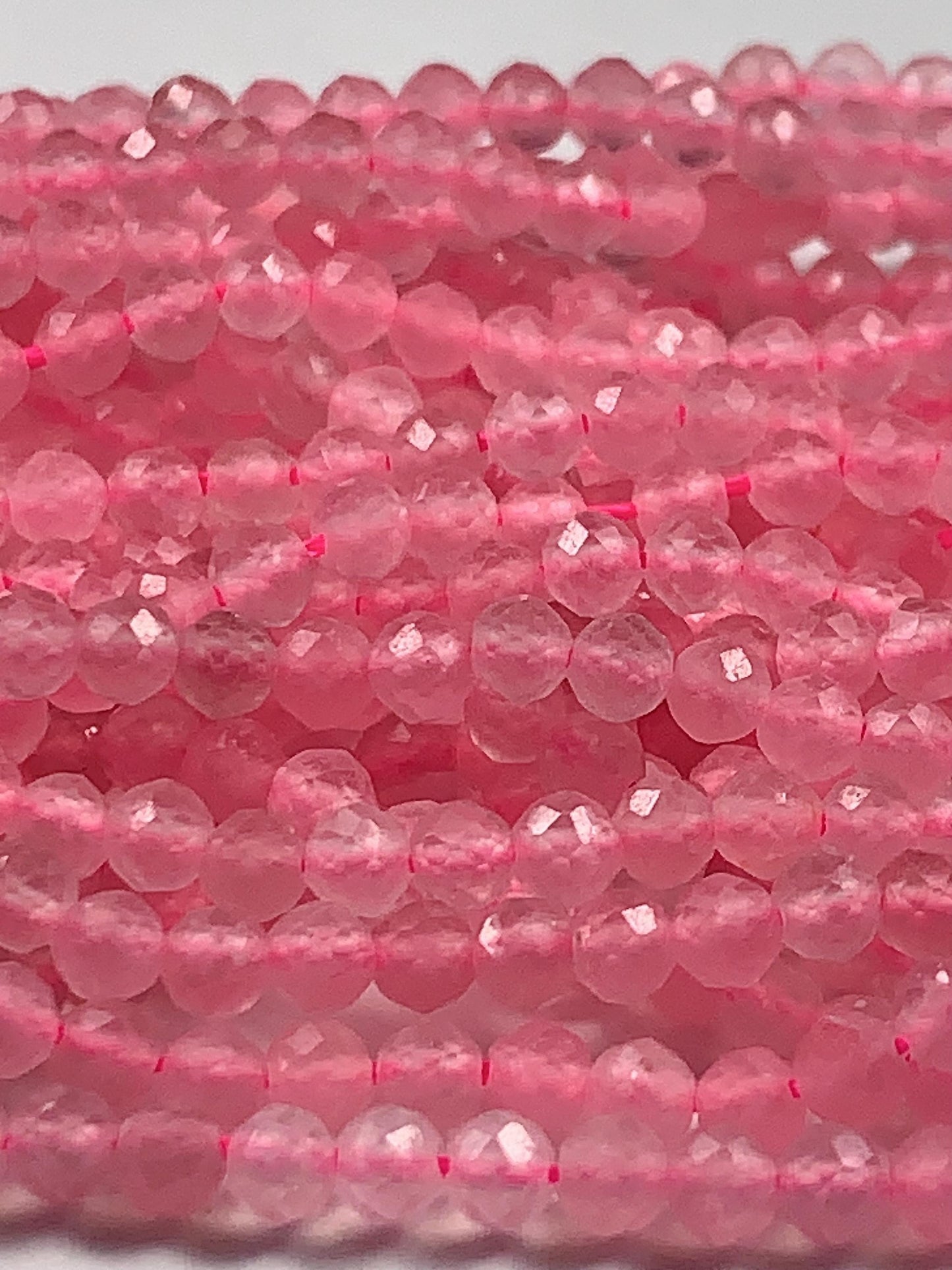 AAA Natural Soft Translucent Rich Pink Rose Quartz Faceted Round Beads Gemstone Strand (15.5")