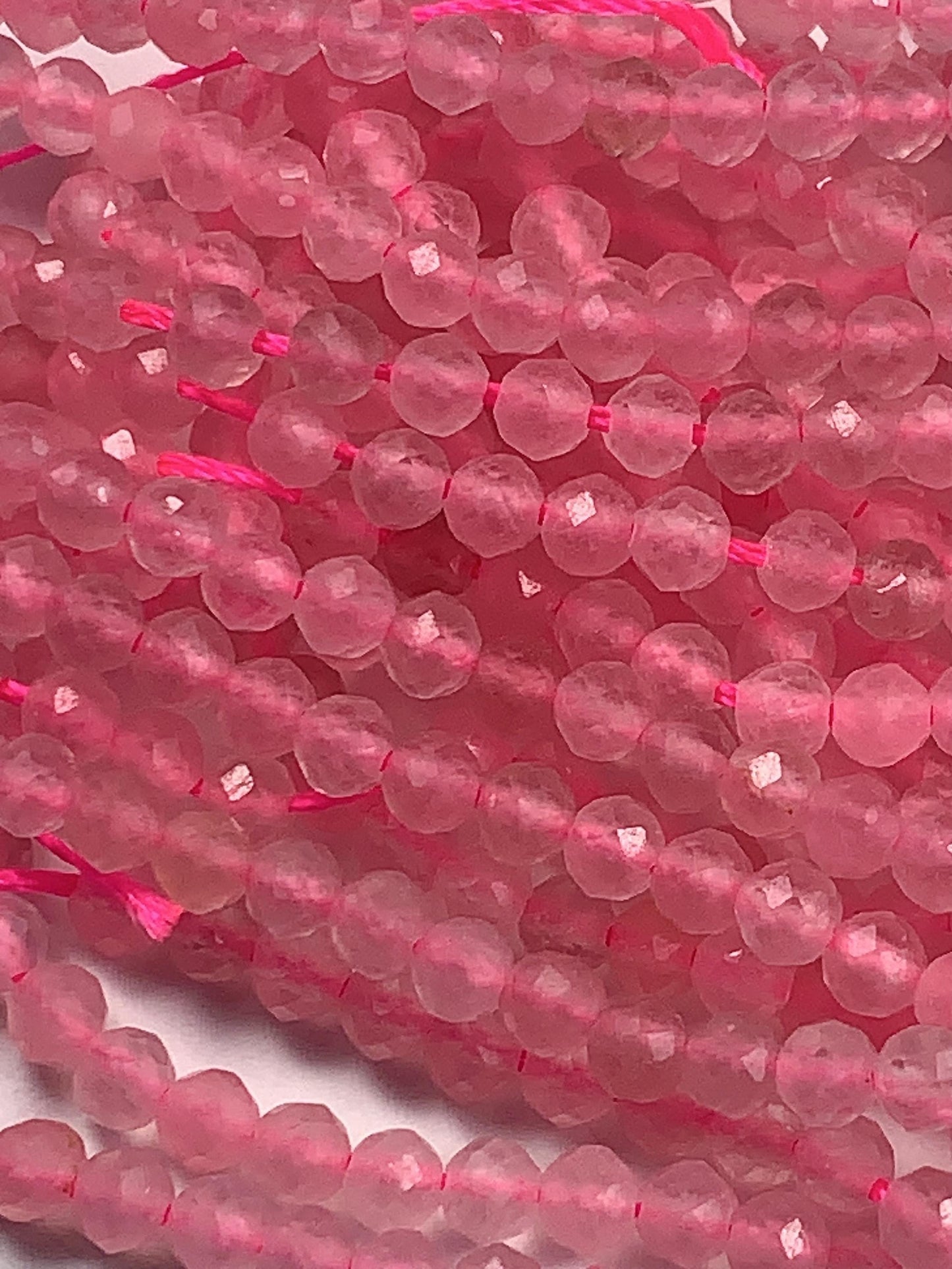 AAA Natural Soft Translucent Rich Pink Rose Quartz Faceted Round Beads Gemstone Strand (15.5")