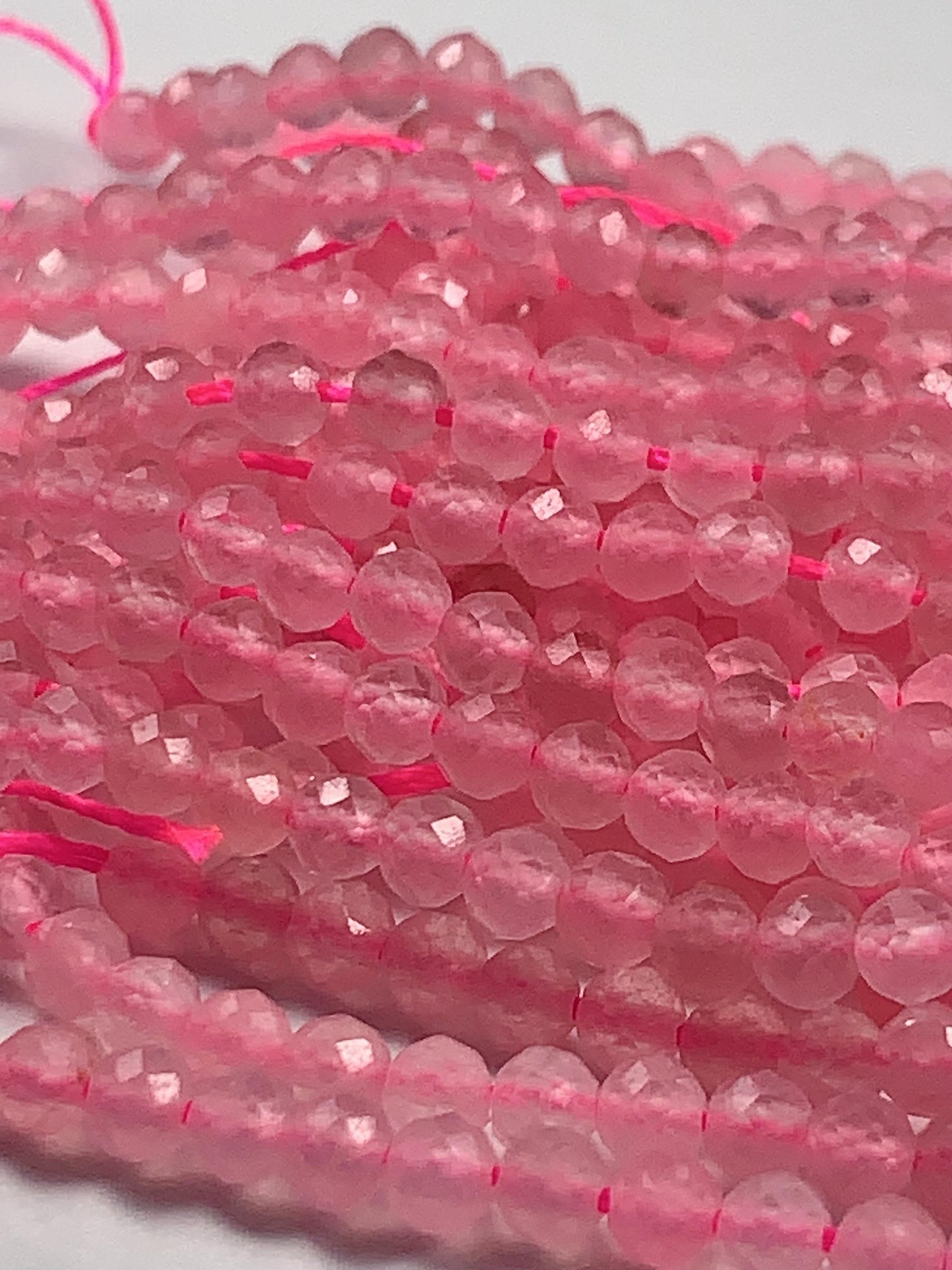 AAA Natural Soft Translucent Rich Pink Rose Quartz Faceted Round Beads Gemstone Strand (15.5")