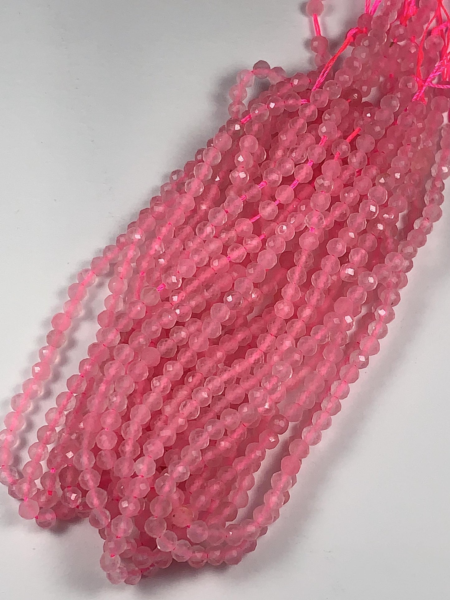 AAA Natural Soft Translucent Rich Pink Rose Quartz Faceted Round Beads Gemstone Strand (15.5")