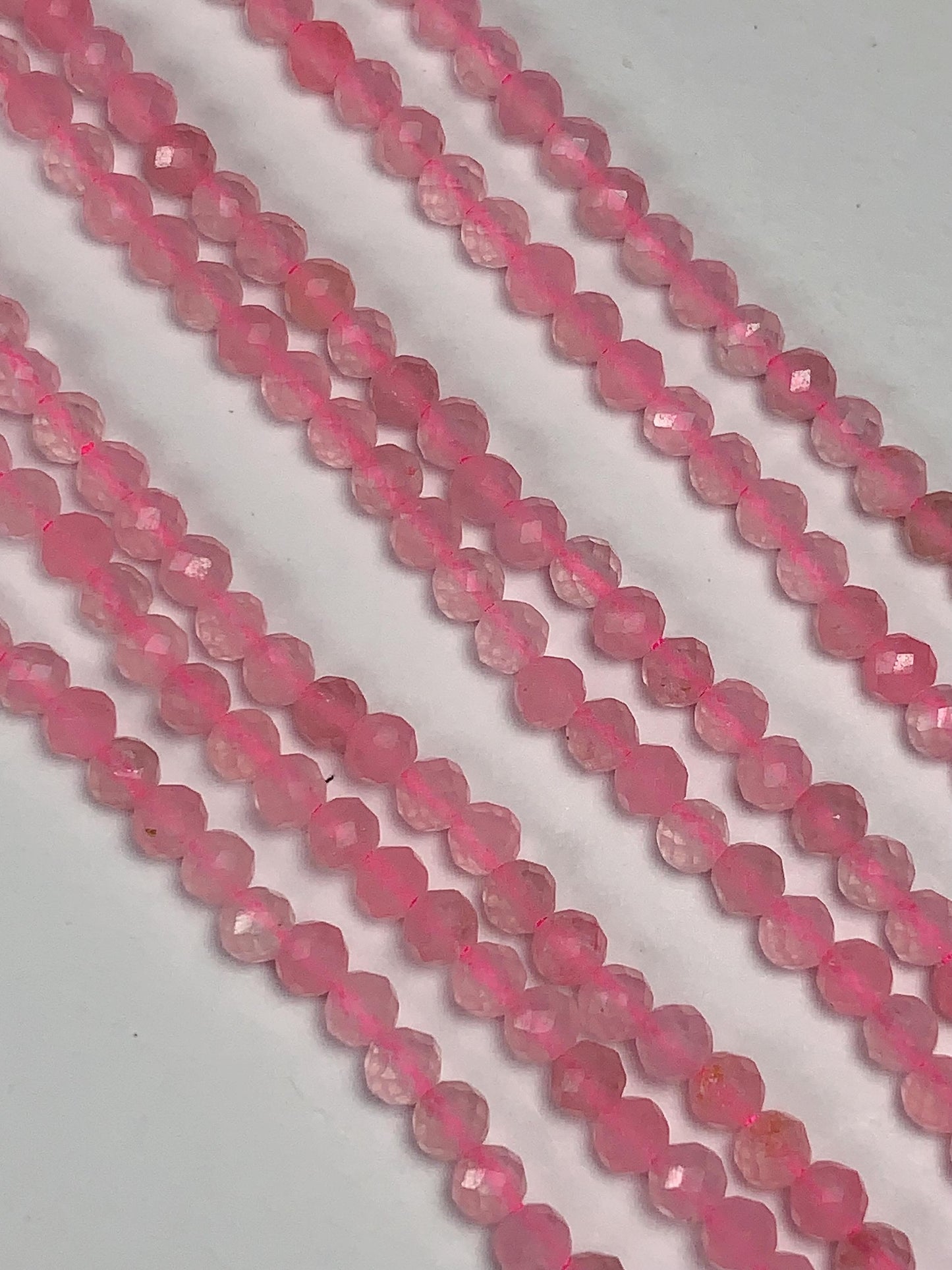 AAA Natural Soft Translucent Rich Pink Rose Quartz Faceted Round Beads Gemstone Strand (15.5")