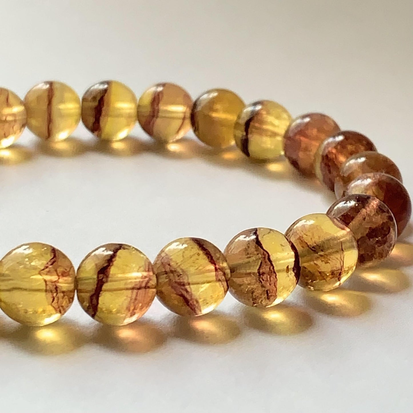 AAA Natural Transparent Stripes Gold Yellow Fluorite Stretch Bracelet Gemstone 8mm