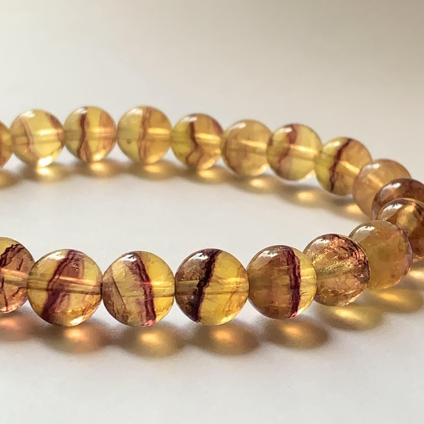 AAA Natural Transparent Stripes Gold Yellow Fluorite Stretch Bracelet Gemstone 8mm