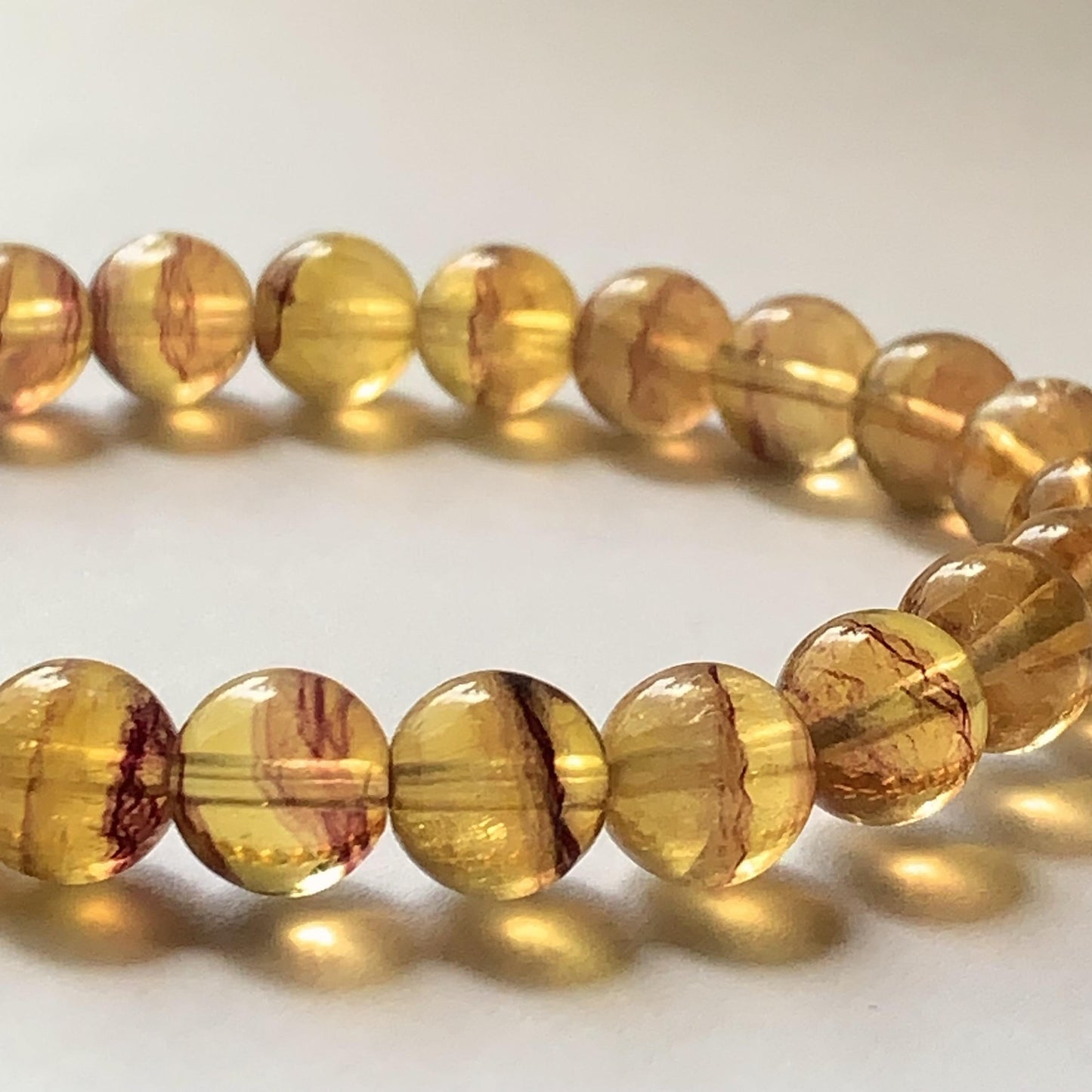 AAA Natural Transparent Stripes Gold Yellow Fluorite Stretch Bracelet Gemstone 8mm