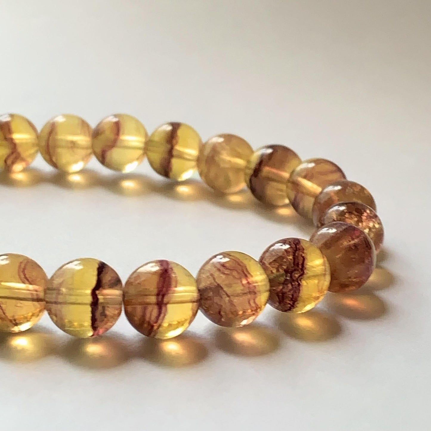 AAA Natural Transparent Stripes Gold Yellow Fluorite Stretch Bracelet Gemstone 8mm