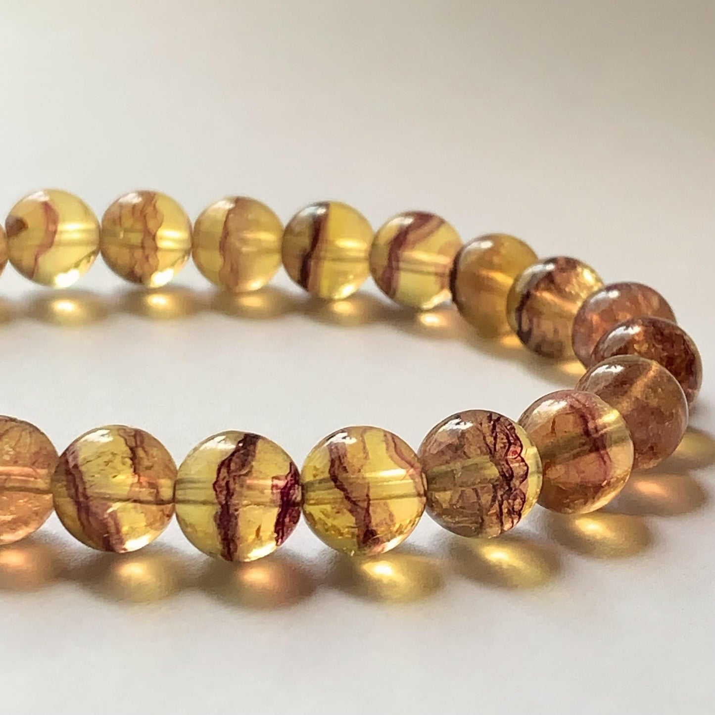 AAA Natural Transparent Stripes Gold Yellow Fluorite Stretch Bracelet Gemstone 8mm