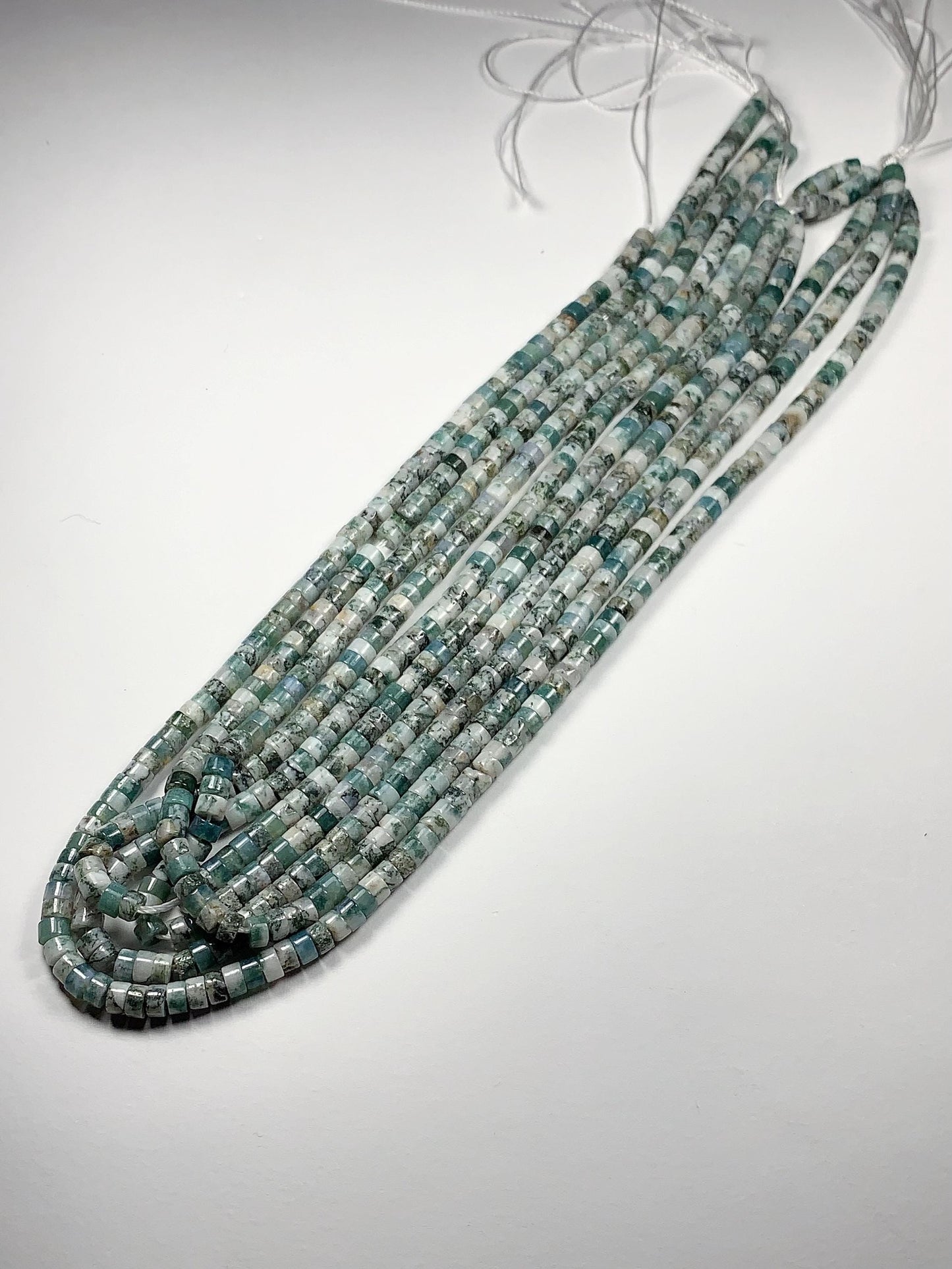 2x4mm  Natural Green Tree Agate Heishi Disc Beads 15" Strand