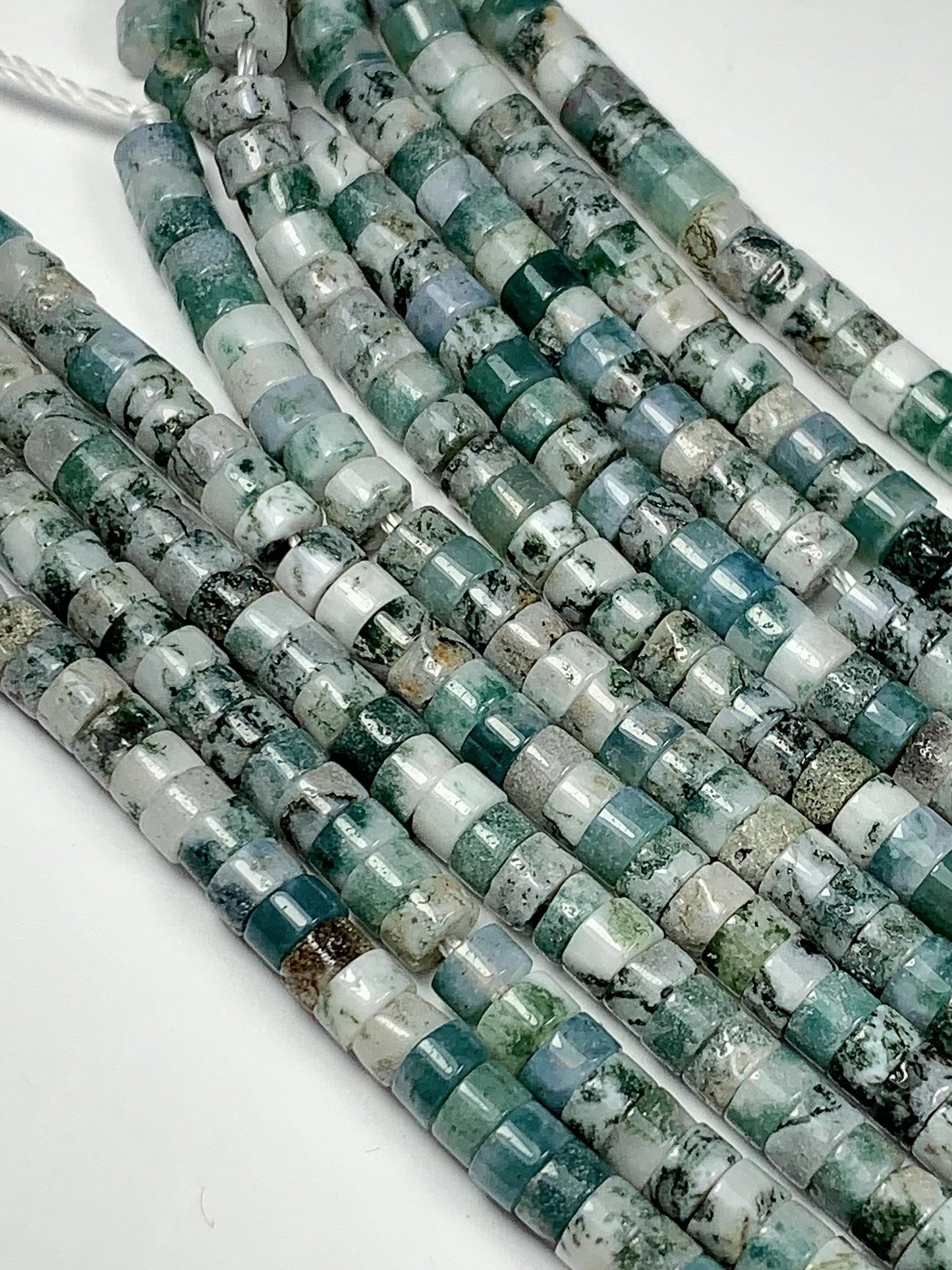 2x4mm  Natural Green Tree Agate Heishi Disc Beads 15" Strand