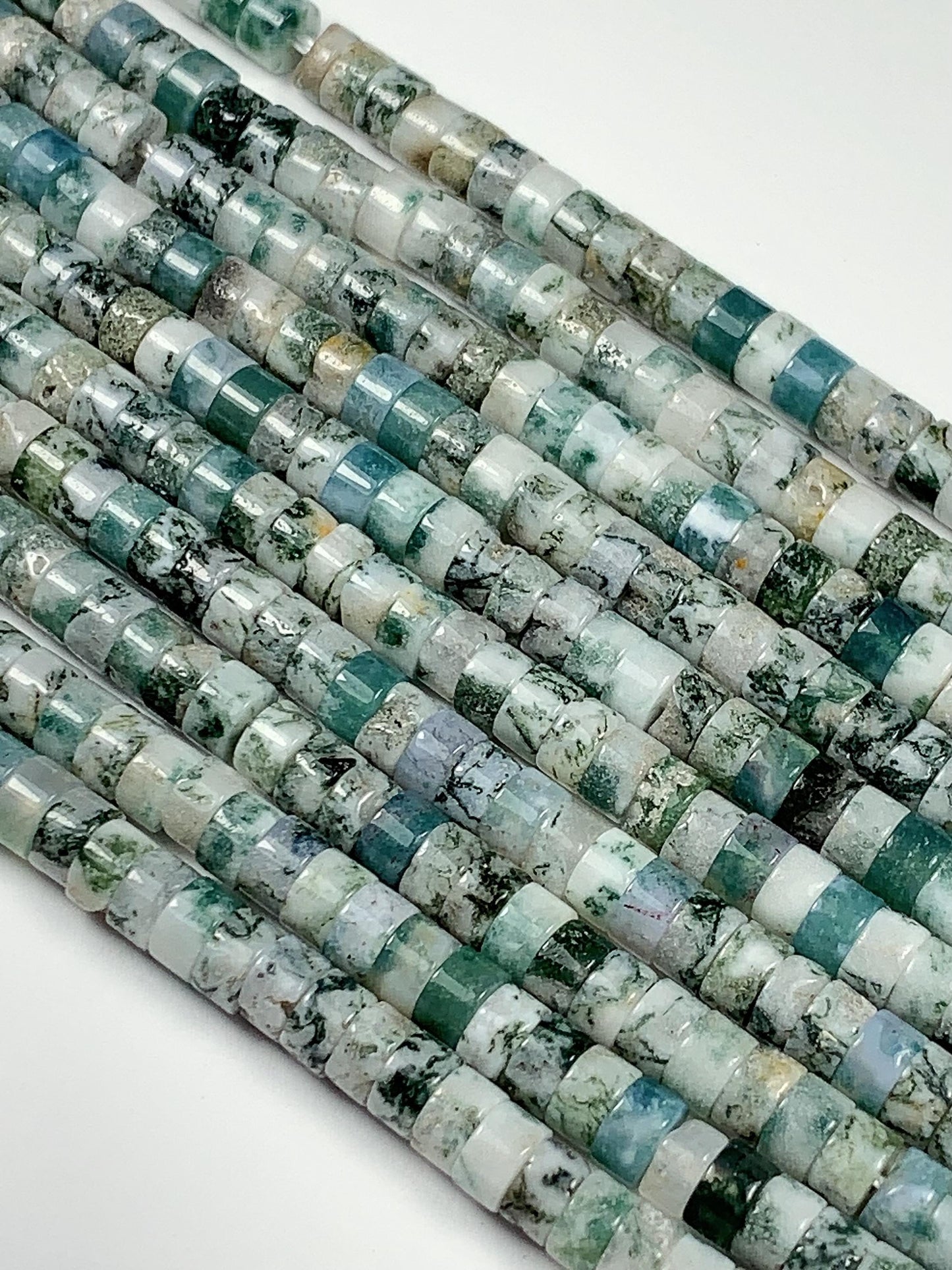 2x4mm  Natural Green Tree Agate Heishi Disc Beads 15" Strand