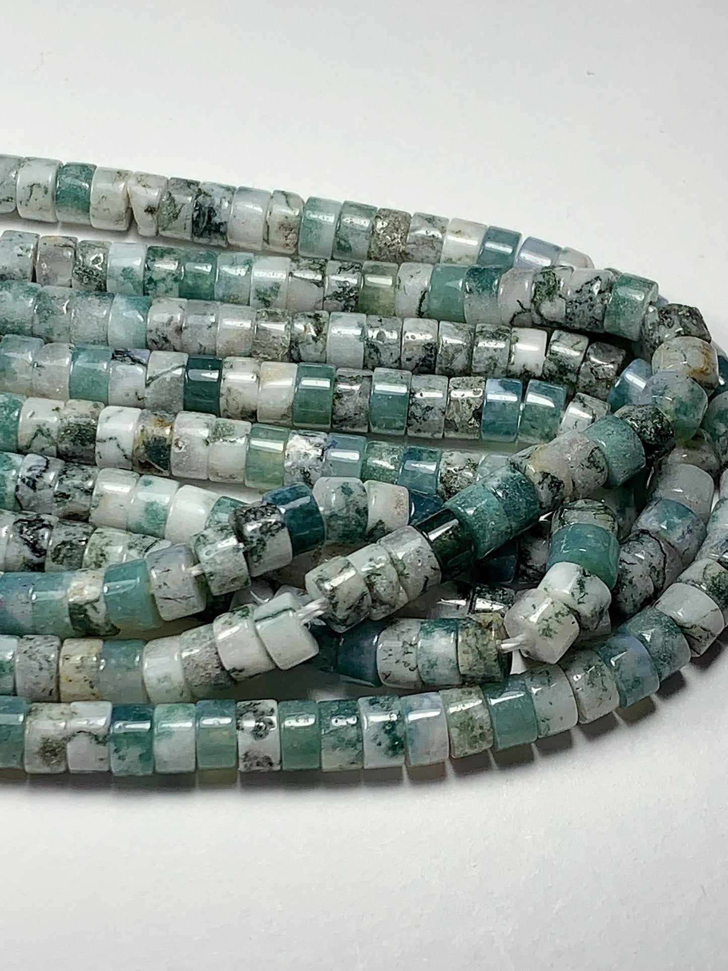 2x4mm  Natural Green Tree Agate Heishi Disc Beads 15" Strand
