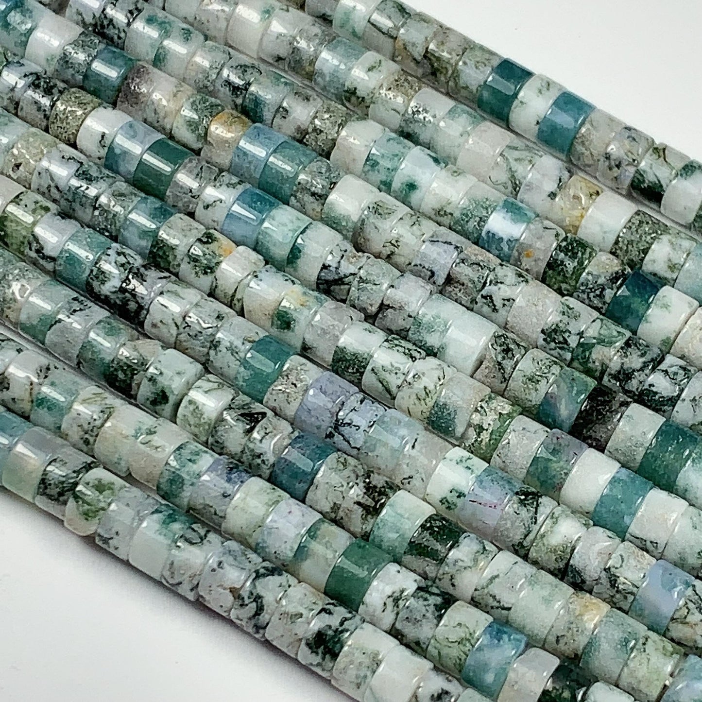 2x4mm  Natural Green Tree Agate Heishi Disc Beads 15" Strand