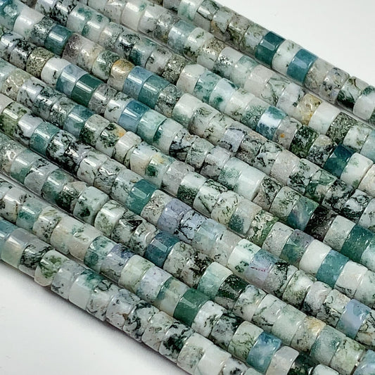 2x4mm  Natural Green Tree Agate Heishi Disc Beads 15" Strand