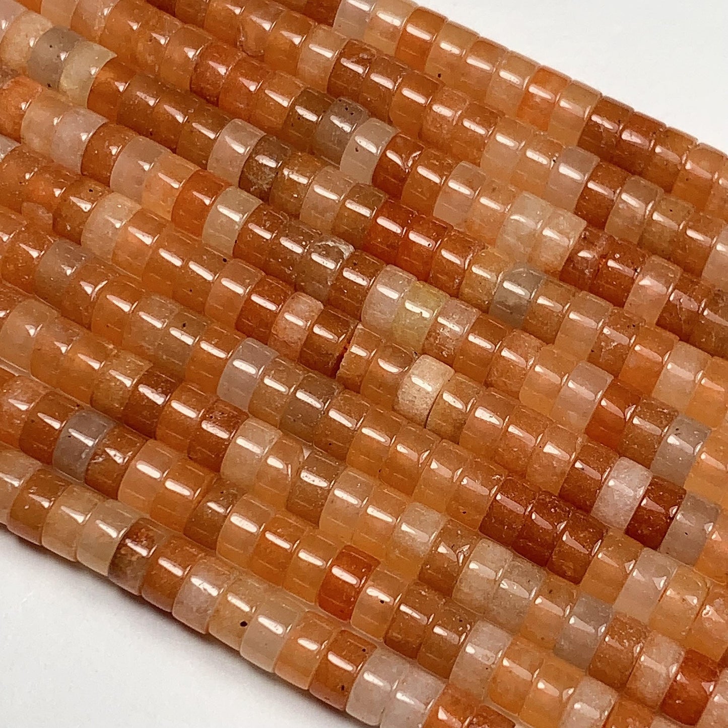 2x4mm Orange Red Aventurine Heishi Disc Beads: Natural Gemstone Strand 15"