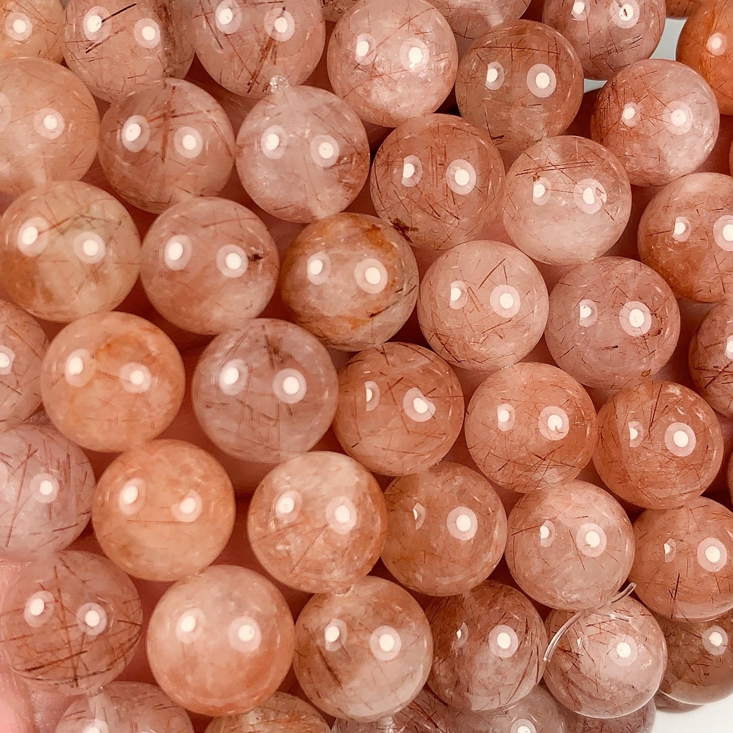 High Quality Natural Transparent Red Copper Rutilated Quartz Smooth Round Beads: 15.5 Strand Gemstone reddish rutile inclusions crystal