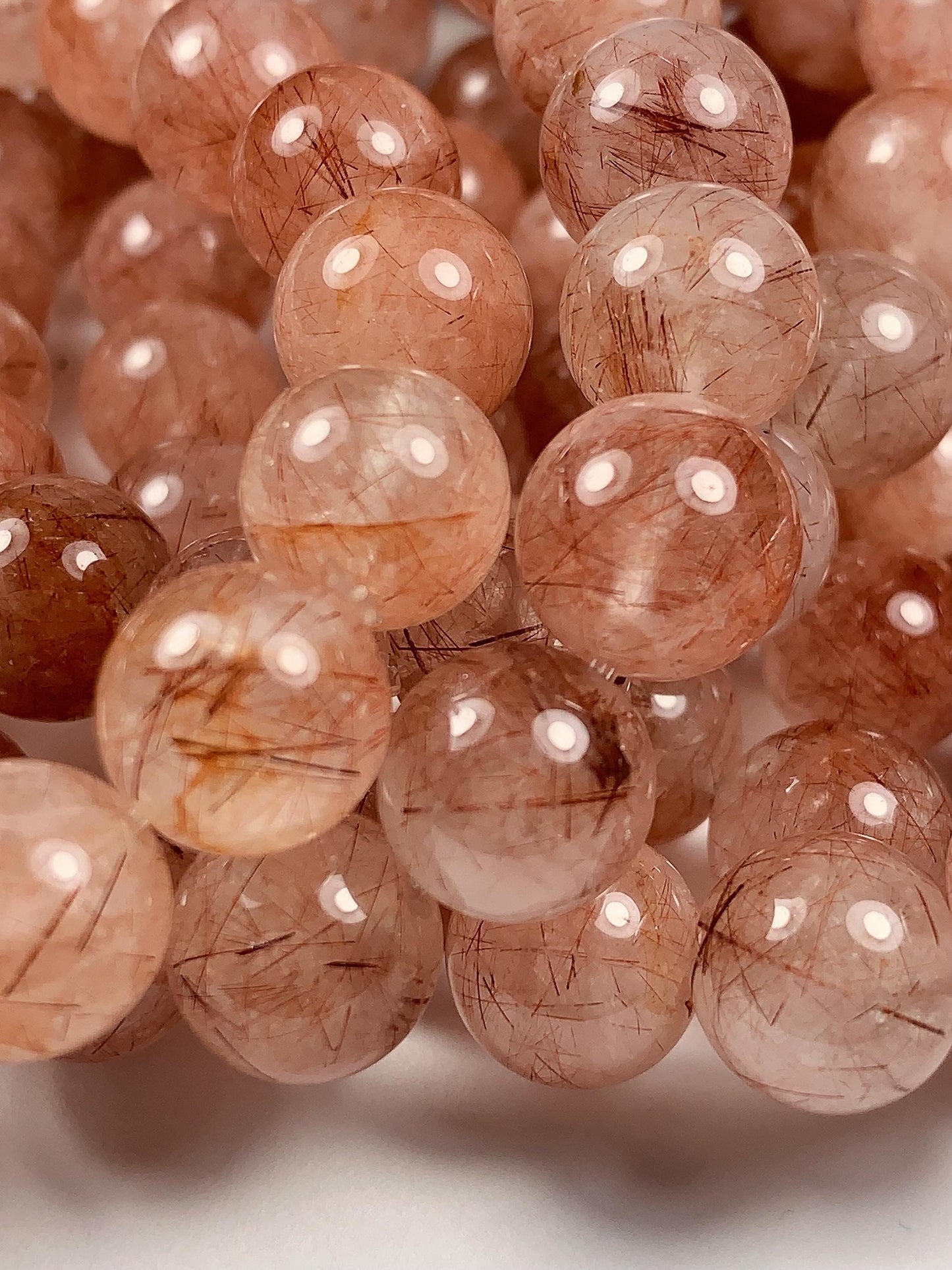 High Quality Natural Transparent Red Copper Rutilated Quartz Smooth Round Beads: 15.5 Strand Gemstone reddish rutile inclusions crystal