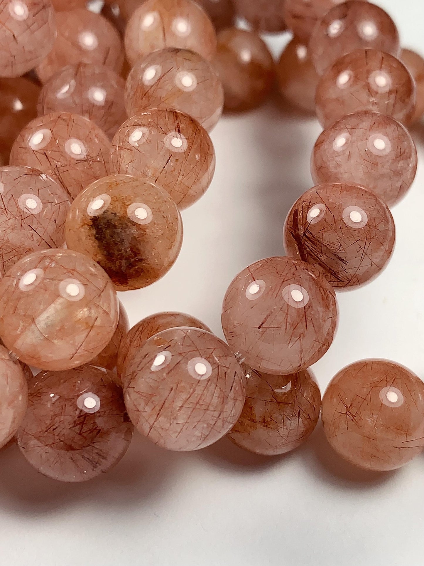 High Quality Natural Transparent Red Copper Rutilated Quartz Smooth Round Beads: 15.5 Strand Gemstone reddish rutile inclusions crystal
