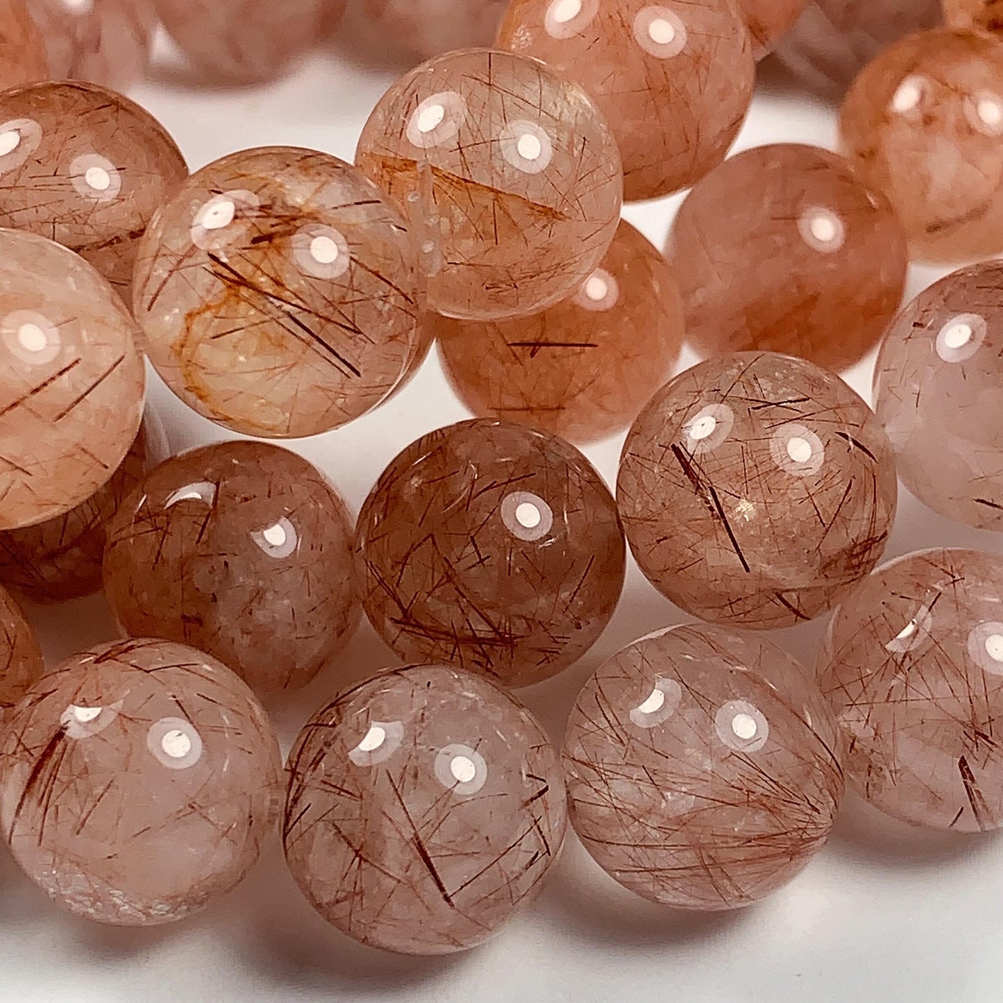 High Quality Natural Transparent Red Copper Rutilated Quartz Smooth Round Beads: 15.5 Strand Gemstone reddish rutile inclusions crystal