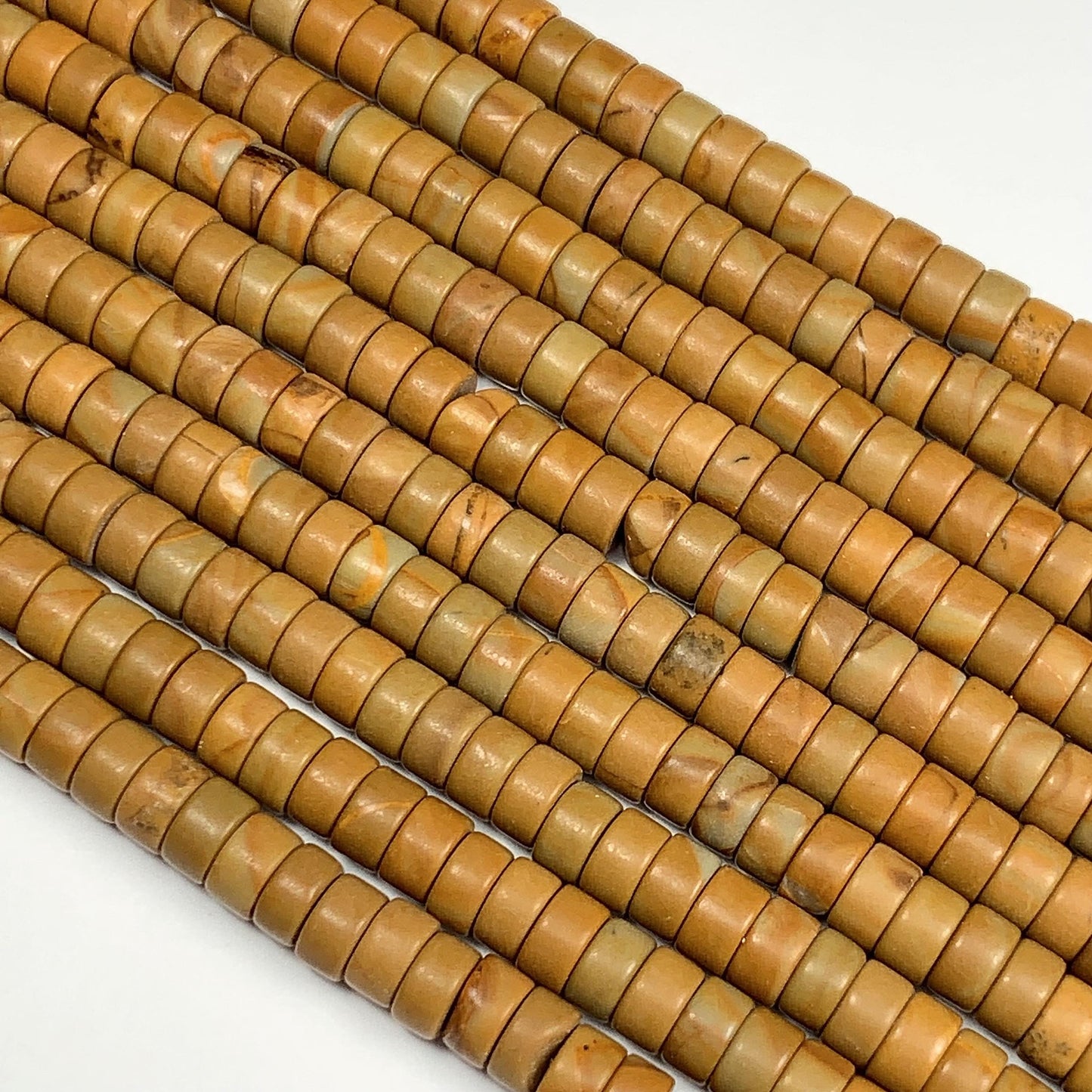 2x4mm Natural Yellow Wood Grain Jasper Heishi Disc Beads Gemstone Strand 15"