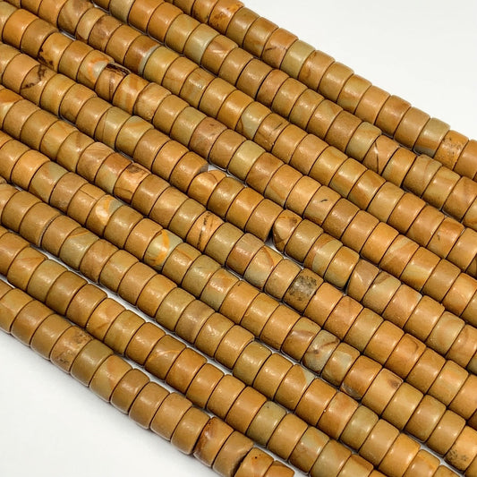 2x4mm Natural Yellow Wood Grain Jasper Heishi Disc Beads Gemstone Strand 15"