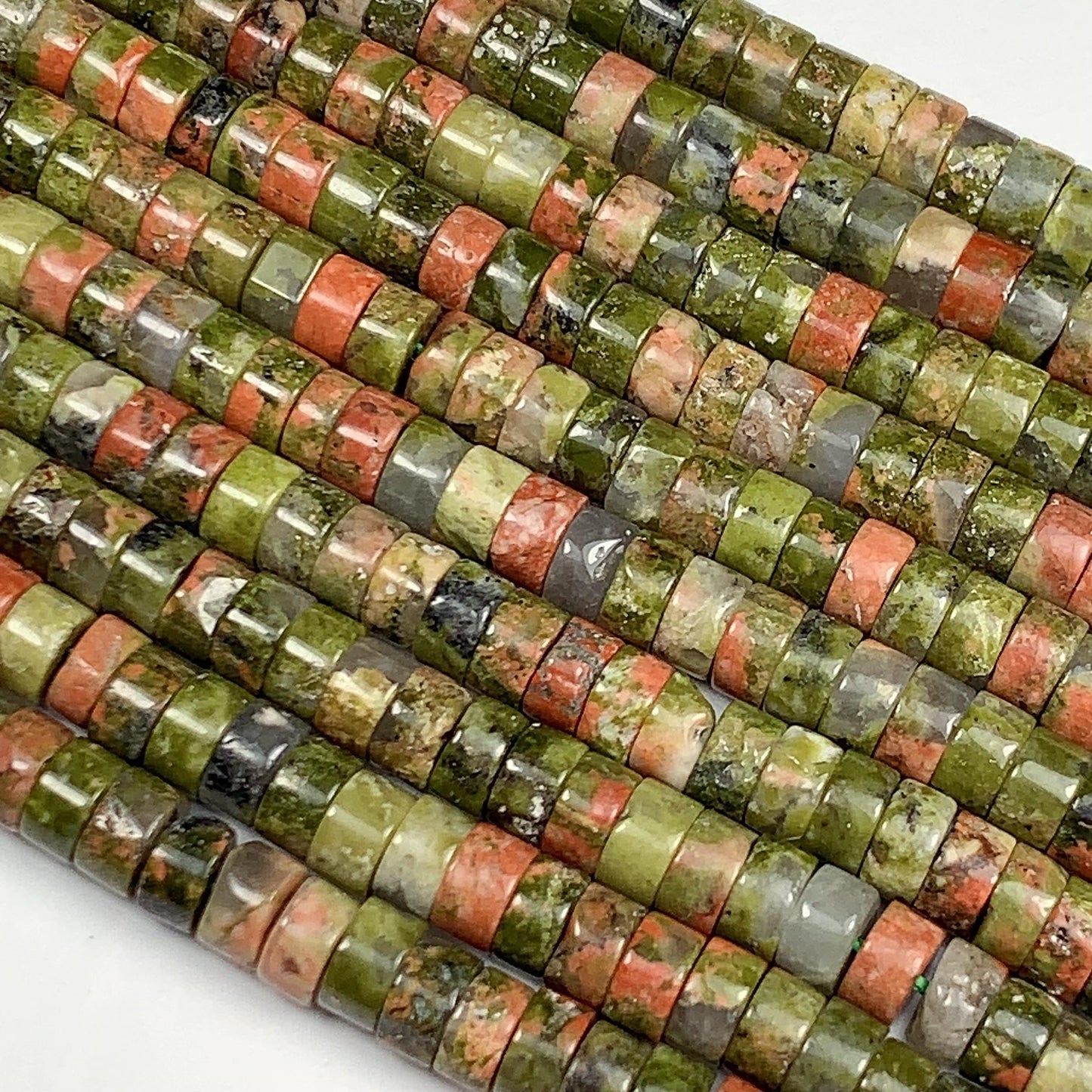2x4mm Natural Green Red Unakite Heishi Disc Beads 15 Strand